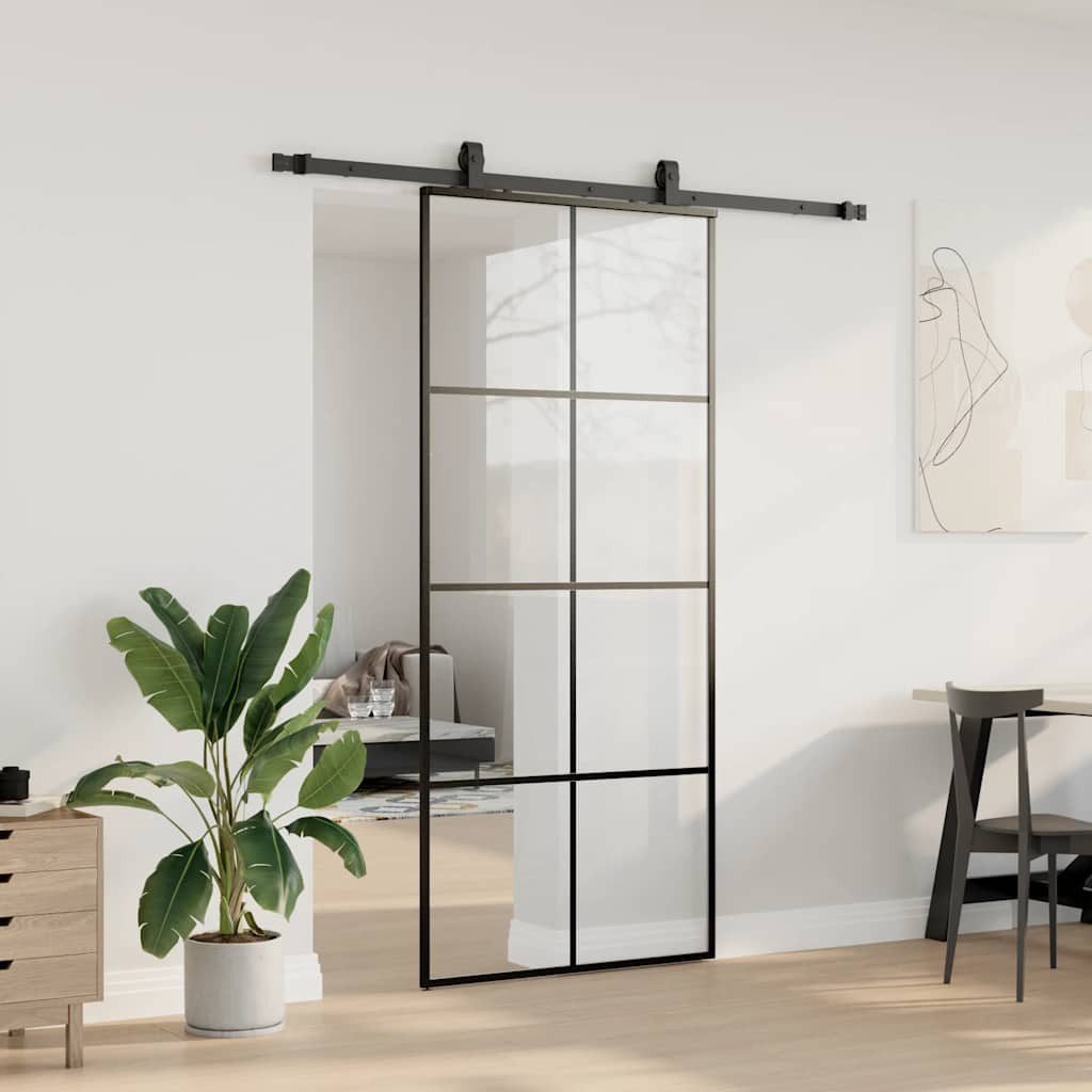 Thumbnail - vidaXL Schiebetür Schiebetür mit Beschlag Schwarz 90x205 cm ESG-Glas