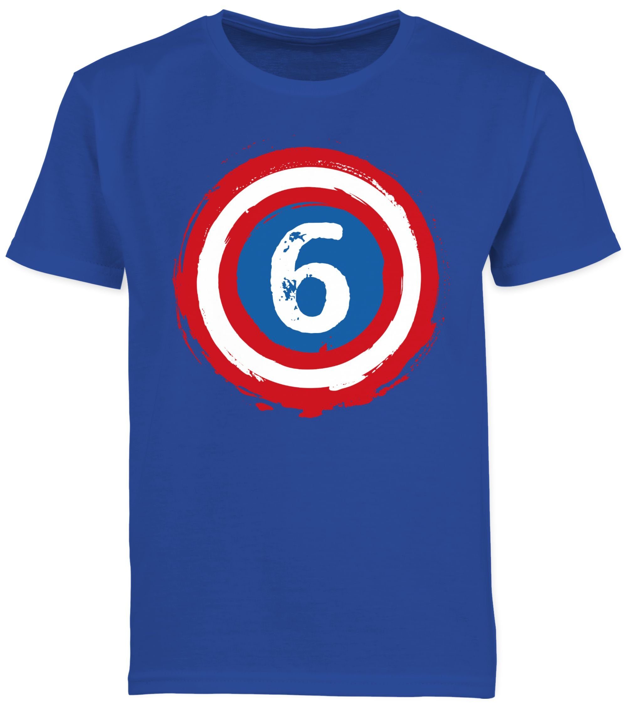 2 6. Sechs Shirtracer Superhelden Royalblau Geburtstag Schild T-Shirt