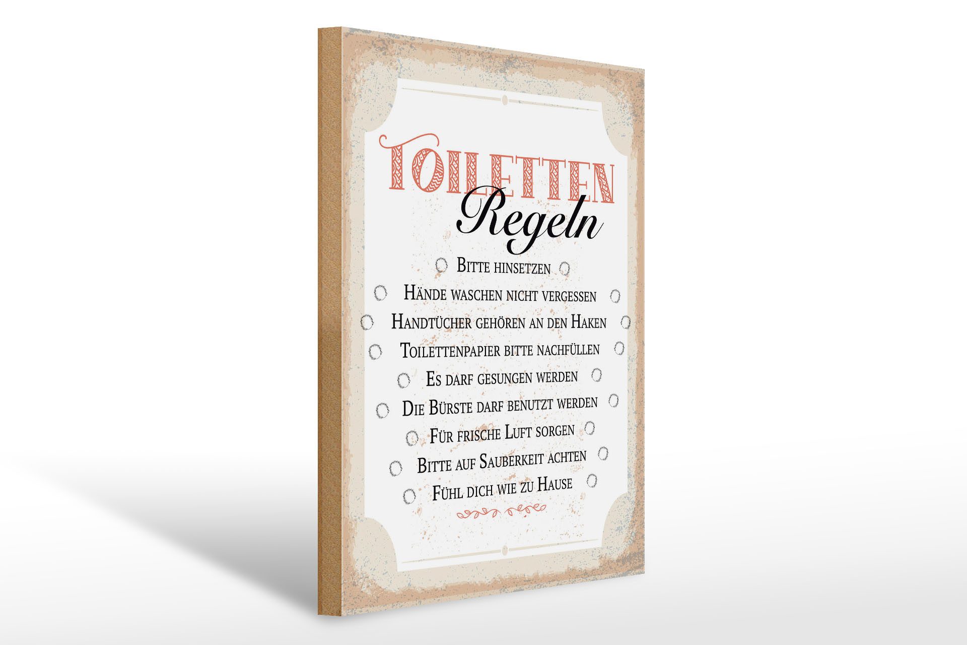 Femer GmbH Holzbild Spruch 30x40cm Toiletten Regeln bitte hinsetzen