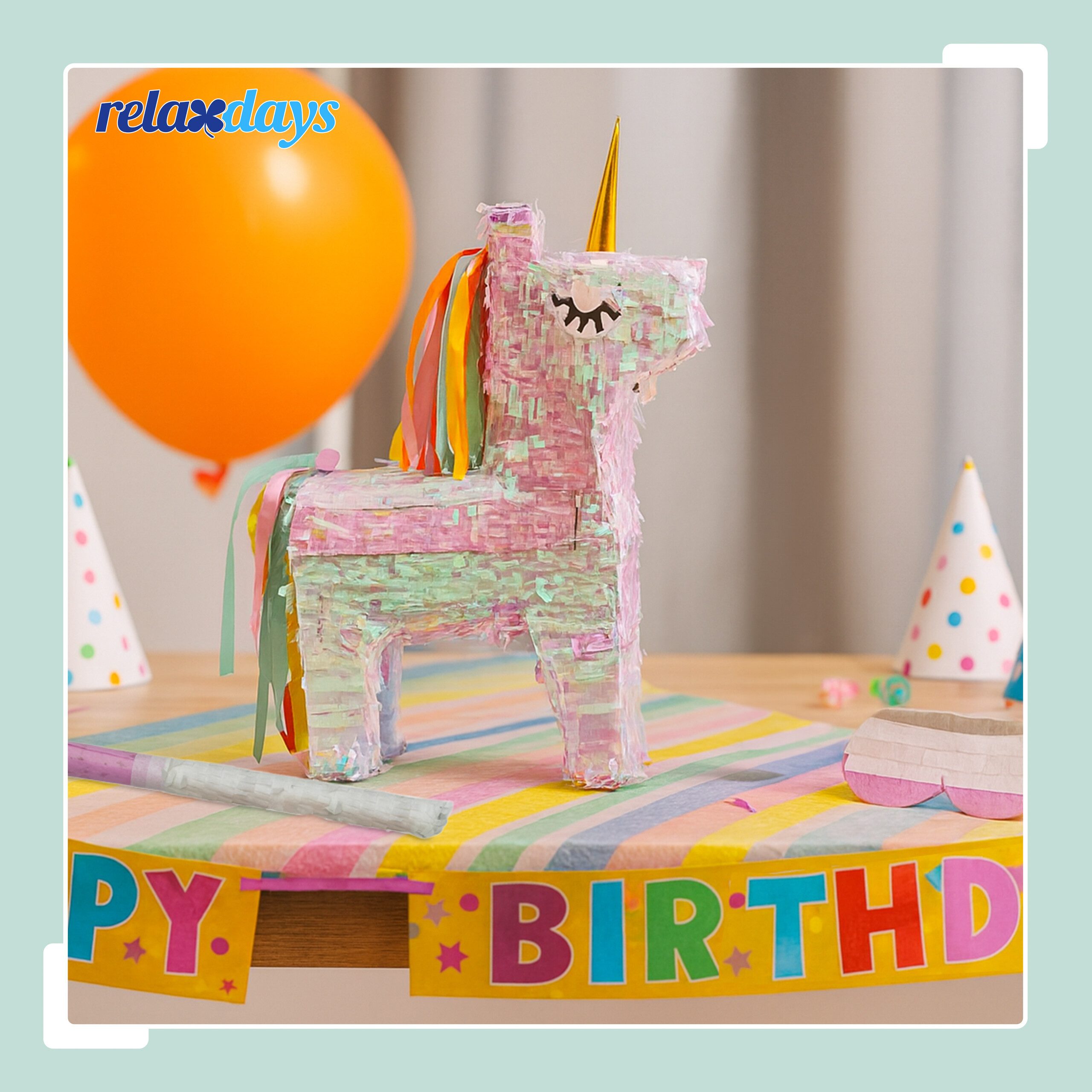 relaxdays Pinata Set Einhorn mit Stab und Maske