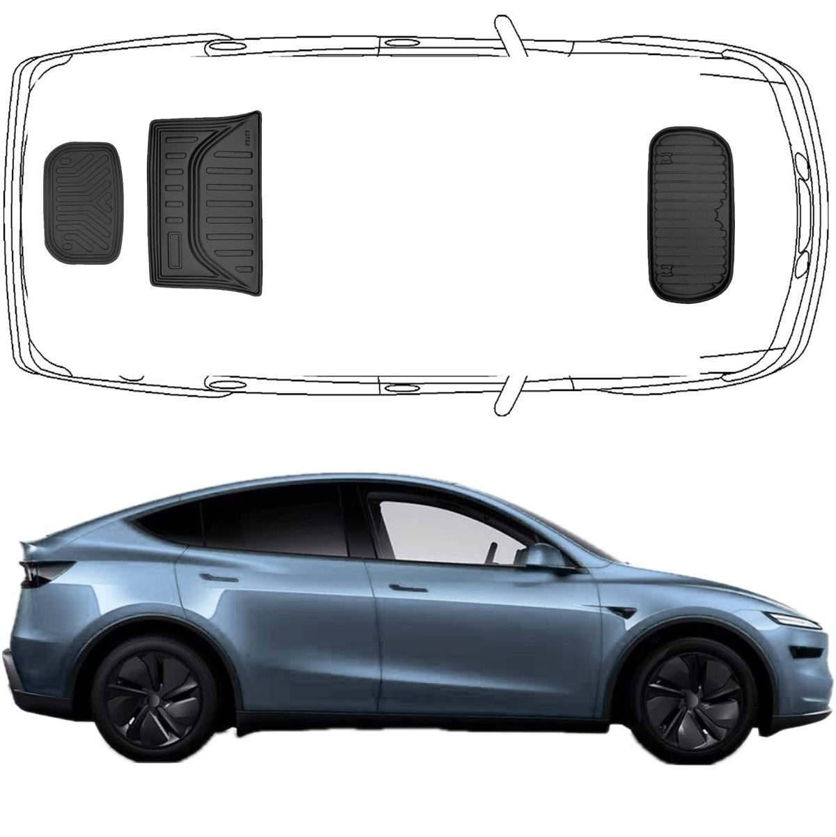 Trimak Passform-Fußmatten Oder Kofferraumwanne Oder Set kompatibel mit Tesla Model Y, Model Y Juniper ab 2025 Frunkwanne Set 3 teilig