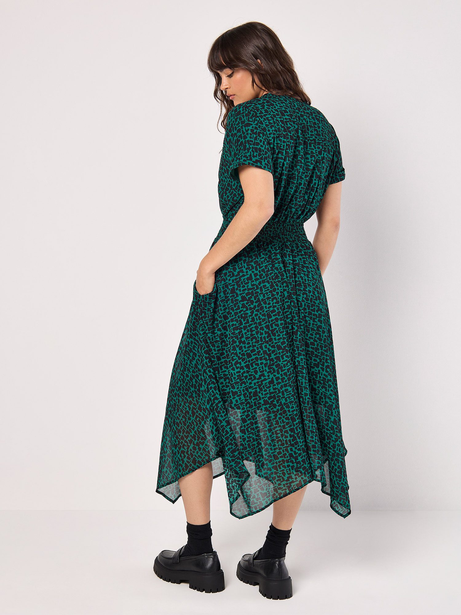 Apricot Druckkleid gemustertes Midikleid (1-tlg) mit Reißverschluss