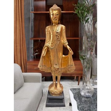 Asien LifeStyle Buddhafigur Buddha Statue Thailand Holz Figur blattvergoldet