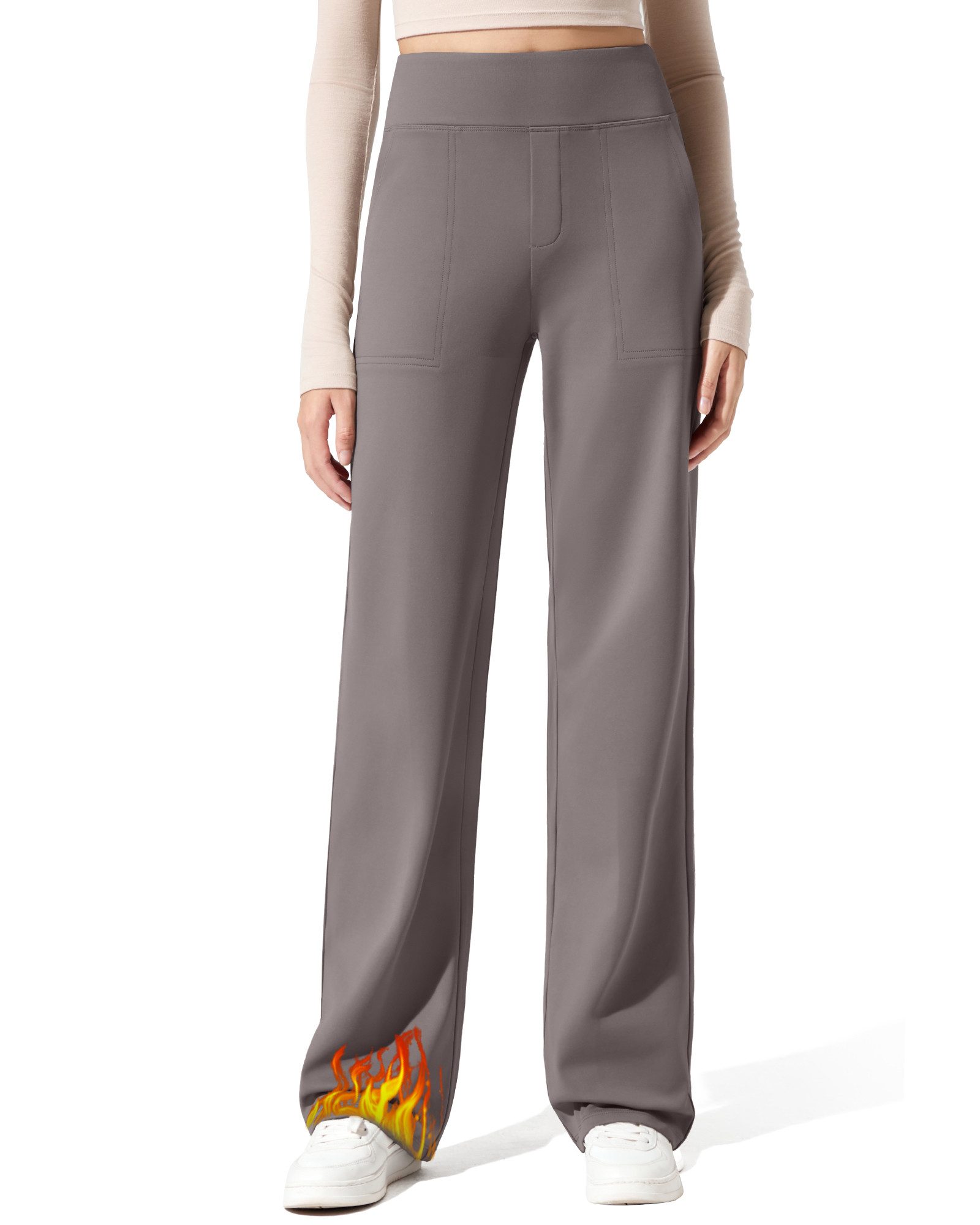 G4Free Palazzohose Damen-Hosen mit Fleecefutter und Taschen, Jogginghose weites Bein, Winter-Arbeitshose, elegant, lässig