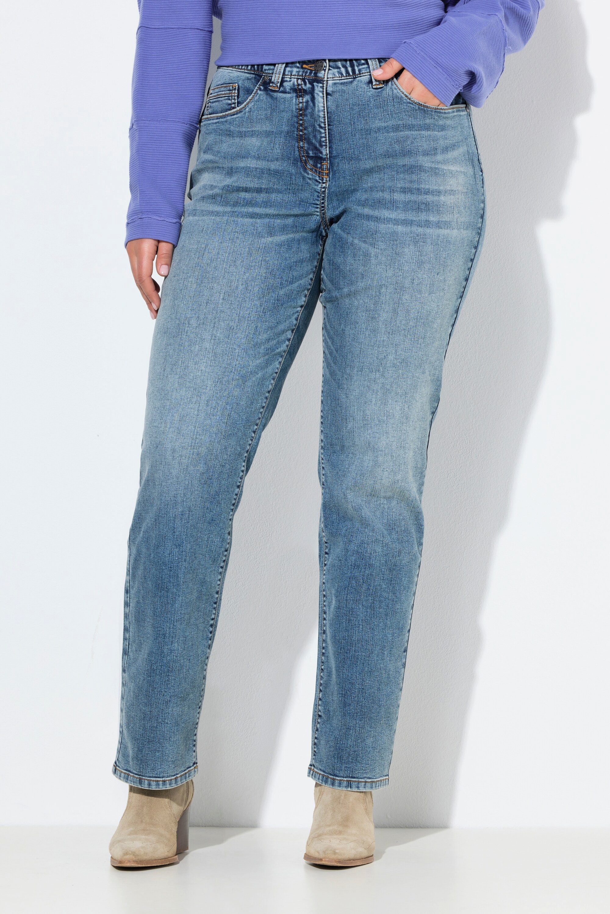 Ulla Popken Regular-fit-Jeans Джинсы Mandy Stickerei gerades Bein Komfortbund