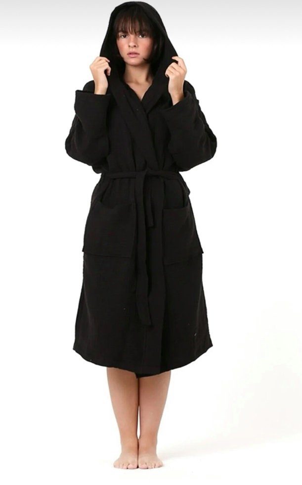 Musselin Welt Morgenmantel Musselin Bade/Morgenmantel in Schwarz aus Biobau günstig online kaufen