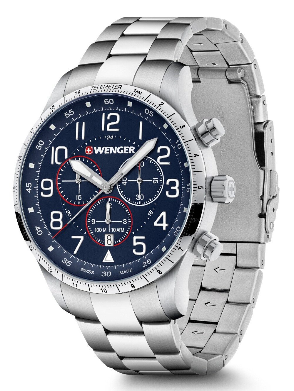 Wenger Quarzuhr Wenger 01.1543.118 Herrenuhr Attitude Chronograph 44mm 10ATM Wenger 01.1543.118 Herrenuhr Attitude Chronograph 44mm 10ATM