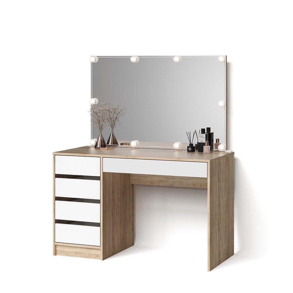 Livinity® Schminktisch Imola, Weiß/Sonoma/Sonoma, 120 cm günstig online kaufen