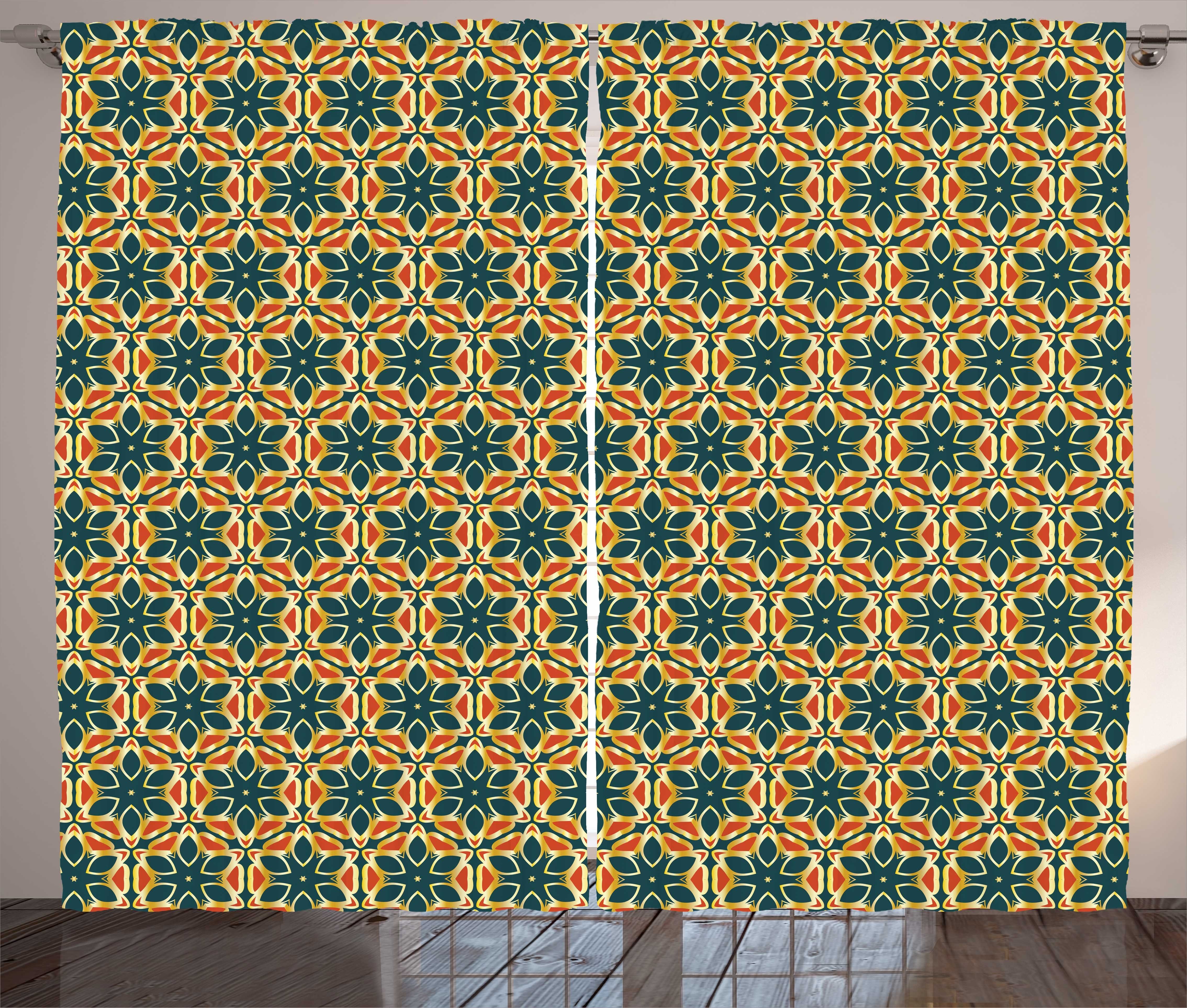 Gardine Schlafzimmer Kräuselband Vorhang mit Schlaufen und Haken, Abakuhaus, marokkanisch Arabisches Mosaik-Art-Kunst
