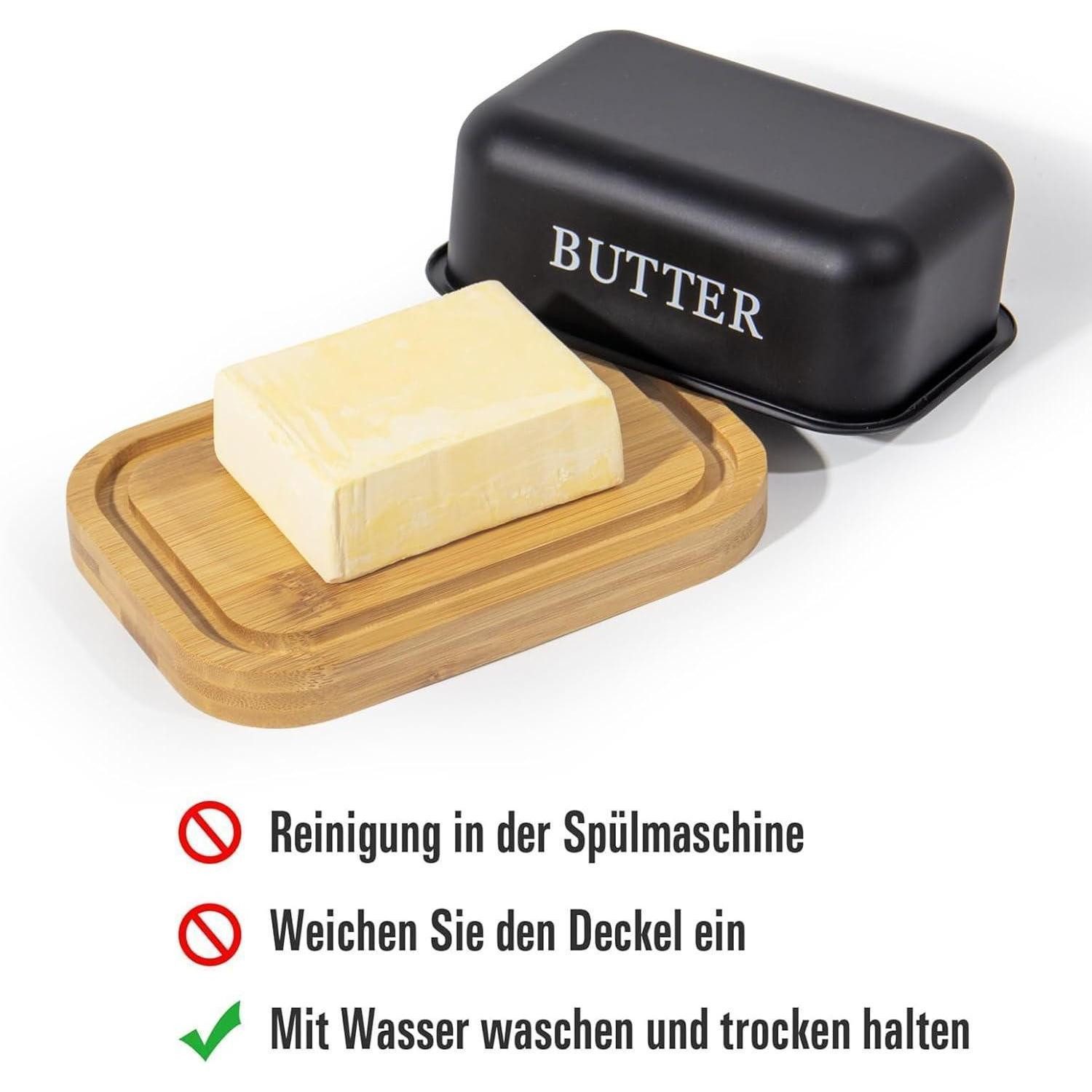 LuxusKollektion Butterdose Butterdose mit Bambusdeckel für 250 g Butter, Edelstahl Butter Dish in