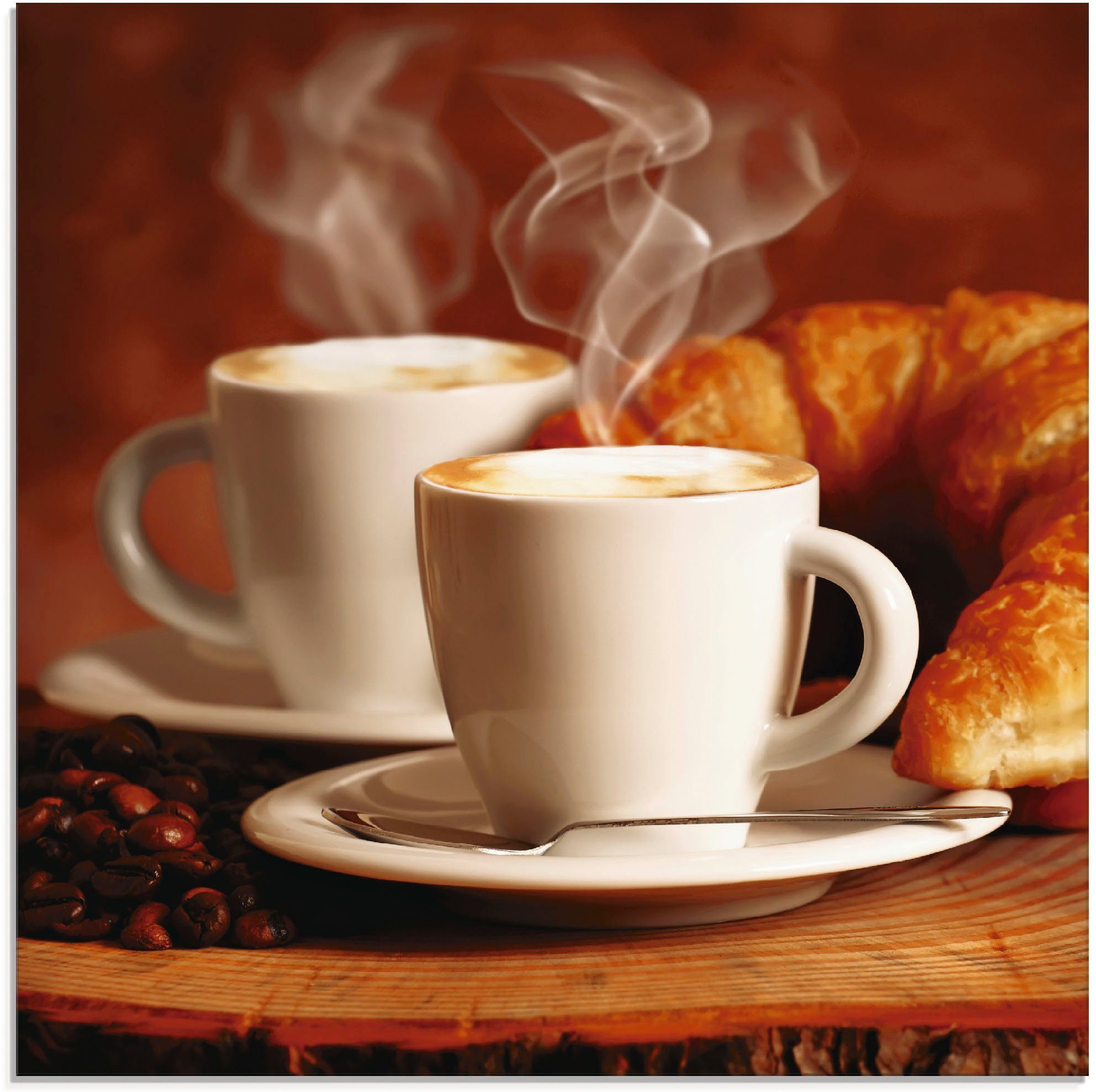 Artland Glasbild Dampfender Cappuccino und Croissant, günstig online kaufen