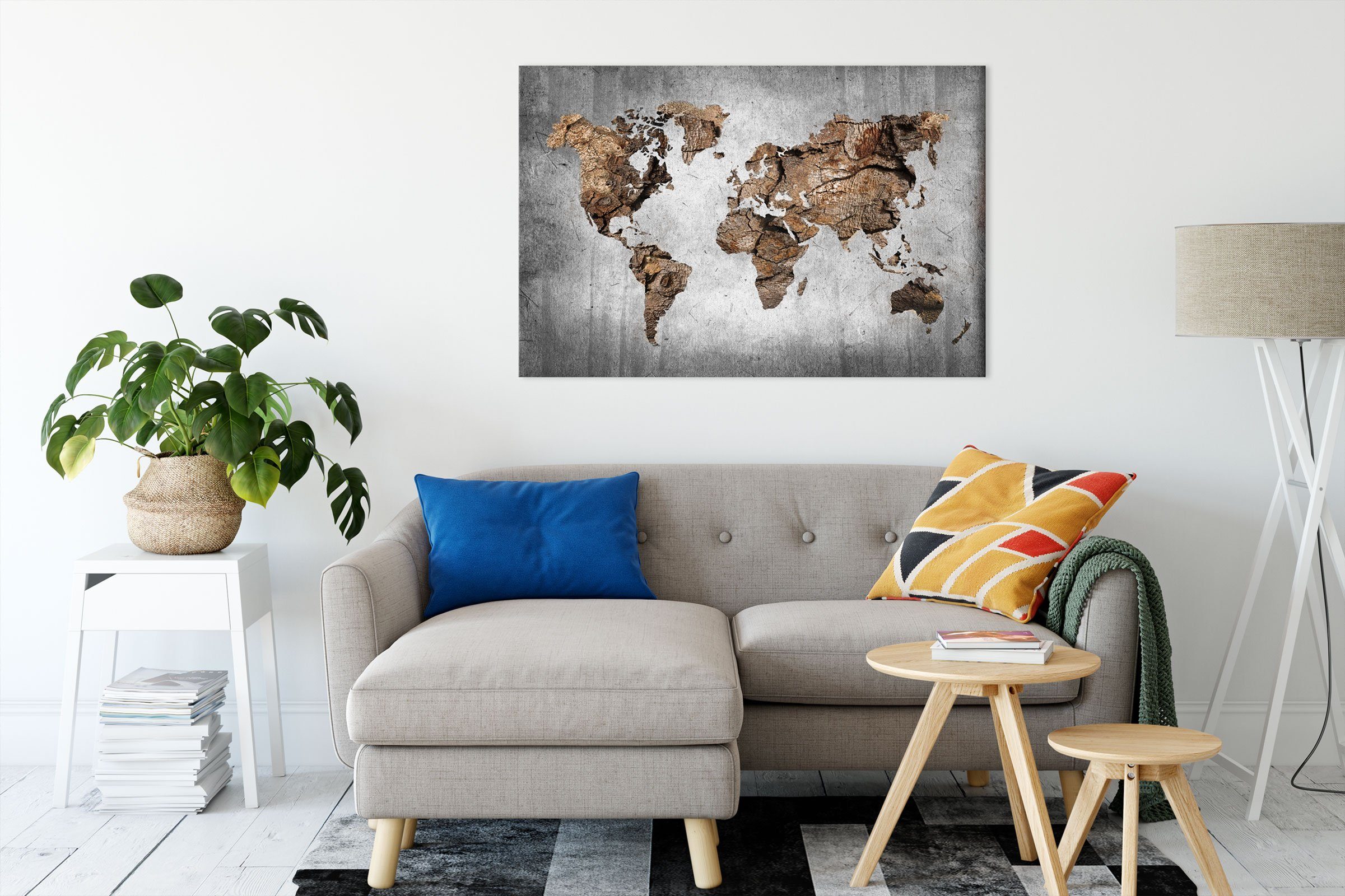Pixxprint Leinwandbild Weltkarte auf altem Holz günstig online kaufen