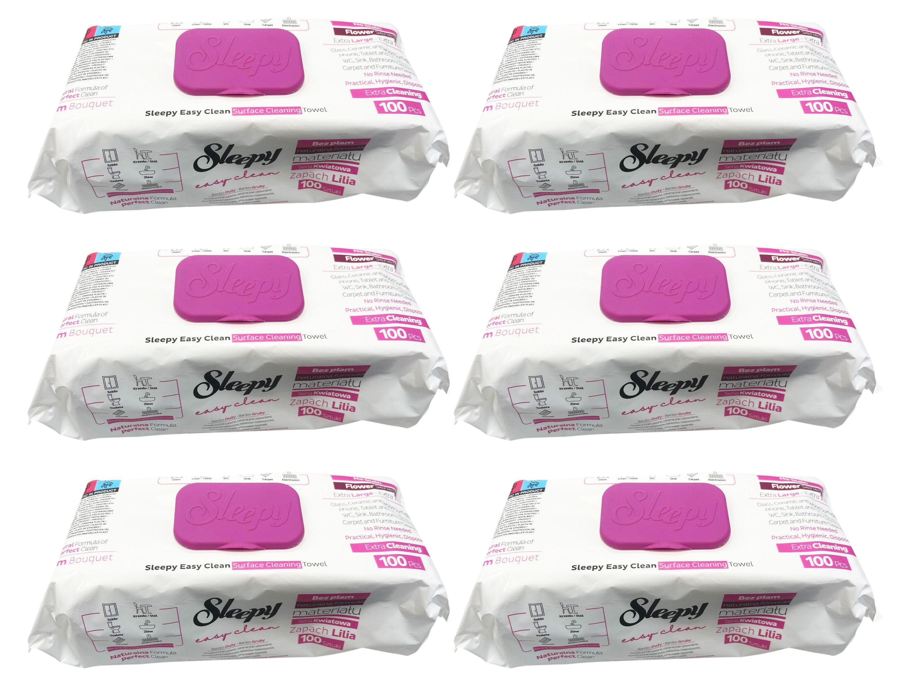Sleepy Oberflächenreinigungstücher - Pink (6x 100 Tücher) Reinigungstücher