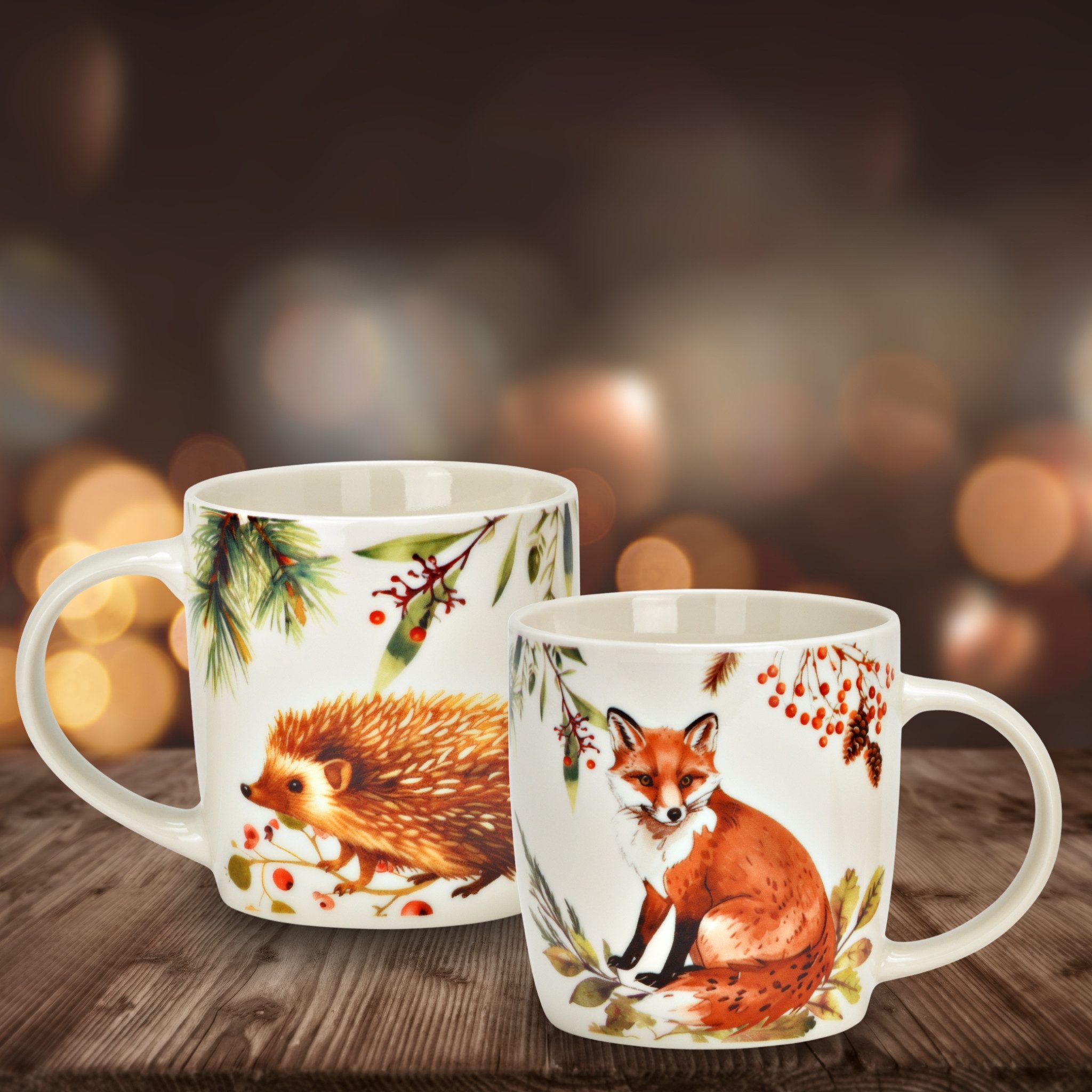 matches21 HOME & HOBBY Tasse Herbst Tassen 36er Set Fuchs & Igel, 350 ml Kaffeetasse aus Porzellan, 36-tlg., Porzellan, Spülmaschinenfeste & Mikrowellengeeignete Teetasse