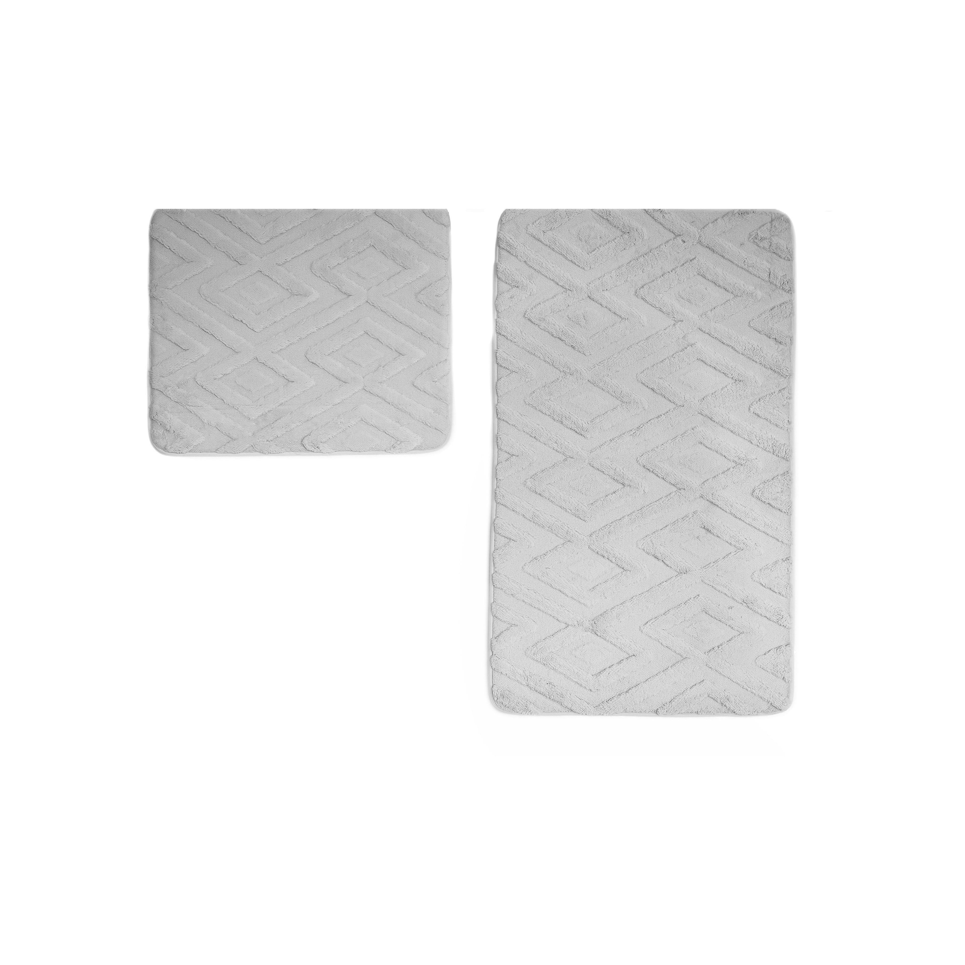 Almina Badematte Elegance WC-Set mit Diamant-Jaquard-Struktur - 2-tlg Badematten-Set, rutschhemmend beschichtet, 100% Polyester, Rechteckig, Badteppich: 100 x 60 cm, WC-Vorleger: 60 x 50 cm