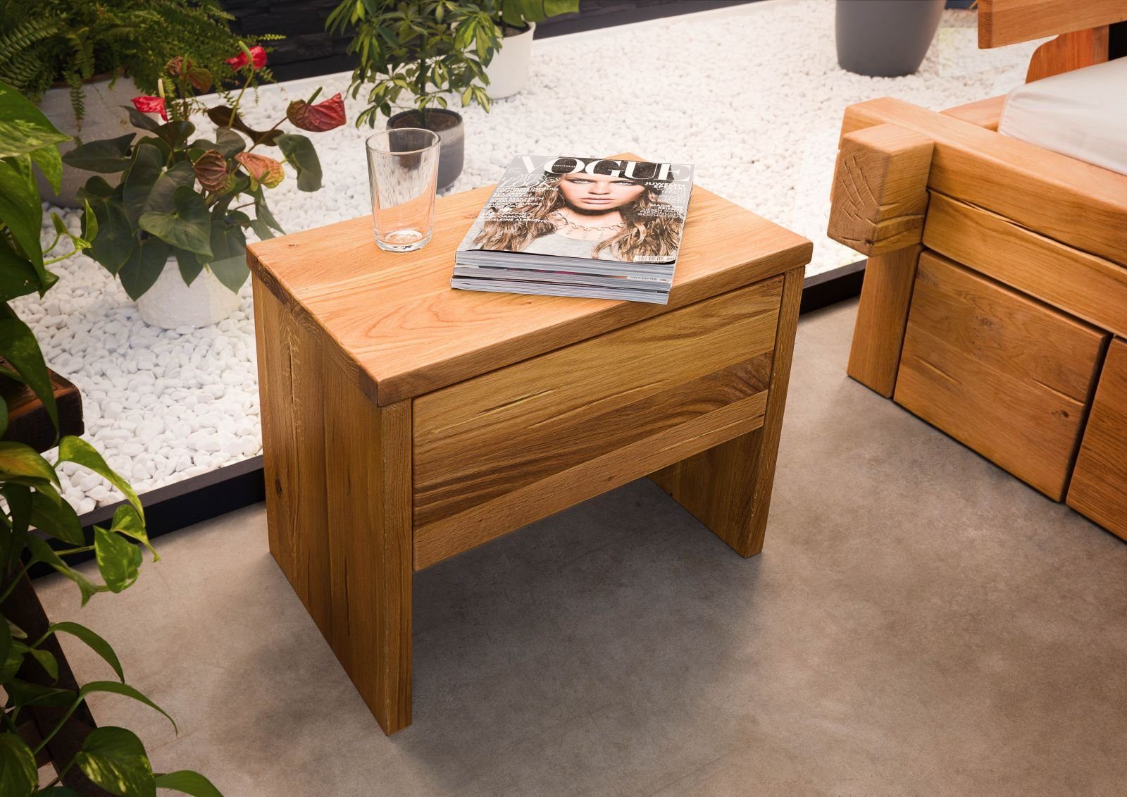 Massivmoebel24 Nachttisch Nachttisch Wildeiche 50x35x40 natur geölt JANGALI günstig online kaufen