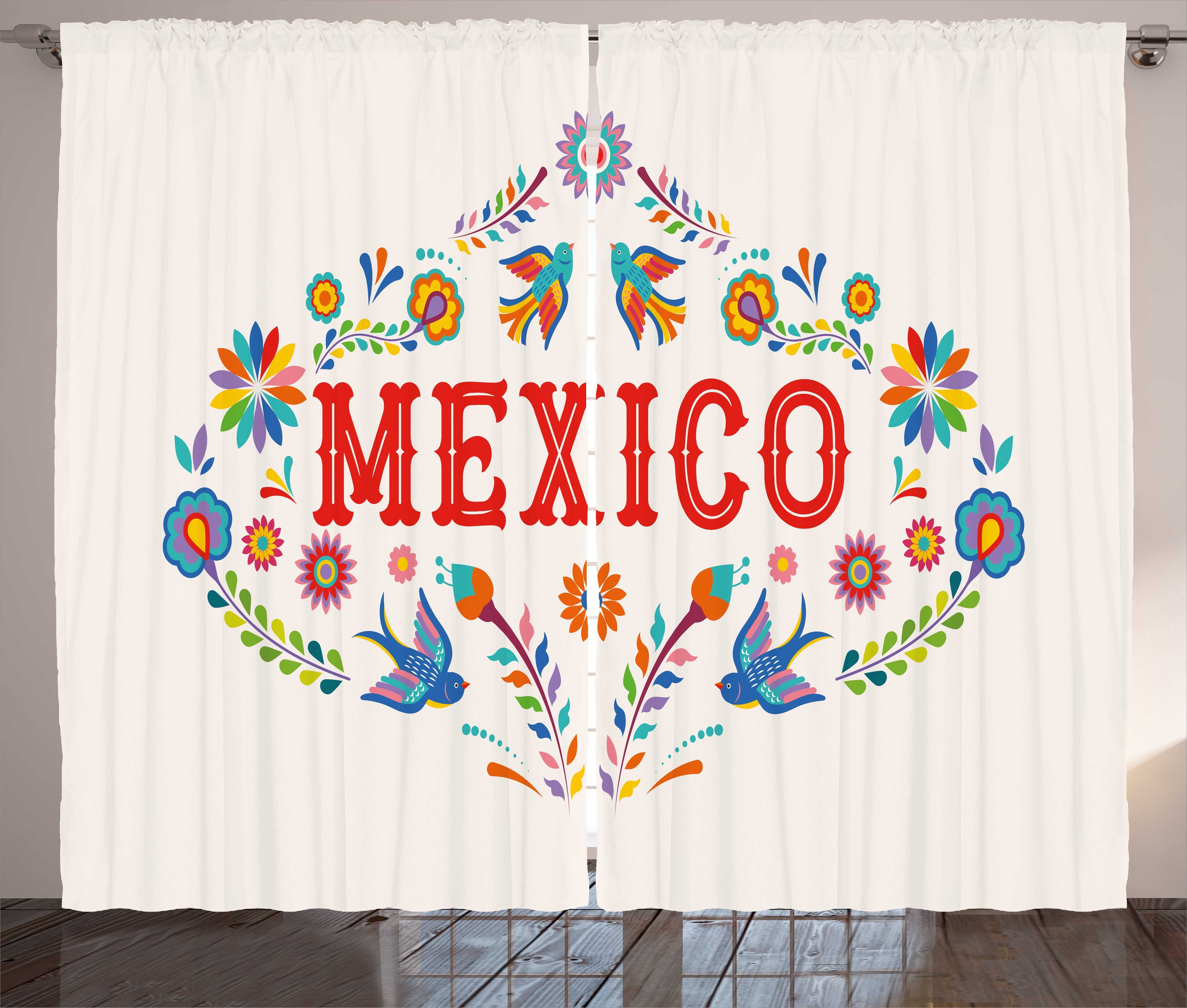Gardine Schlafzimmer Kräuselband Vorhang mit Schlaufen und Haken, Abakuhaus, Tag der Toten Mexiko Floral