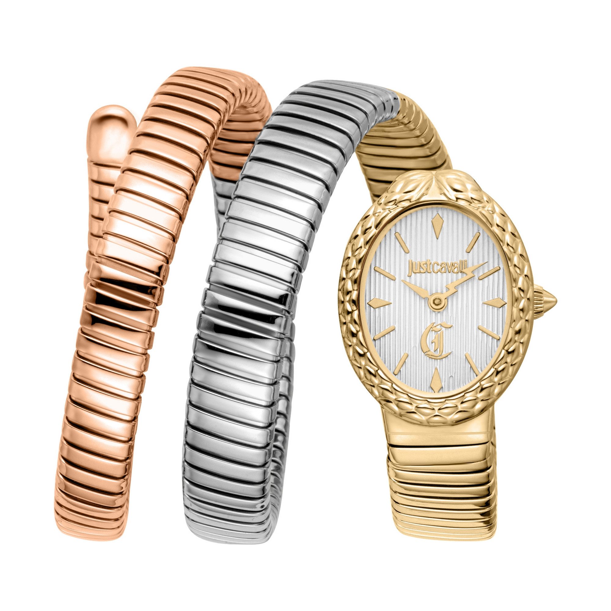 Just Cavalli Time Quarzuhr Signature Snake JC1L391M0065, Armbanduhr, Damenuhr, Edelstahlarmband, analog, Kristallsteine