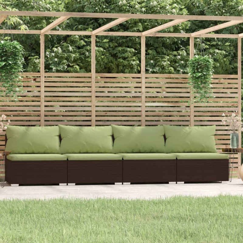 vidaXL Gartenlounge-Set 4-Sitzer-Sofa mit Kissen Braun Poly Rattan, (1-tlg)