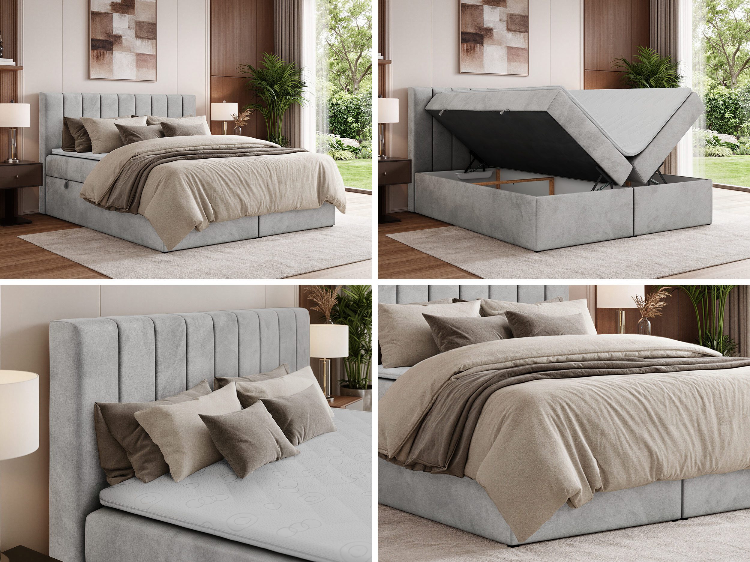 MKS MÖBEL Boxspringbett ALVER (Set, Doppelbett mit Stauraum, Matratze (H3/H4) & Topper (Visco oder T25), 2 Bettkästen, Federautomaten, Multipocket 7-Zonen H3/H4