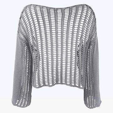 FIDDY Spitzentop Hand Crochet Cowl Hollow Out Knit Pullover Frauen Langarm