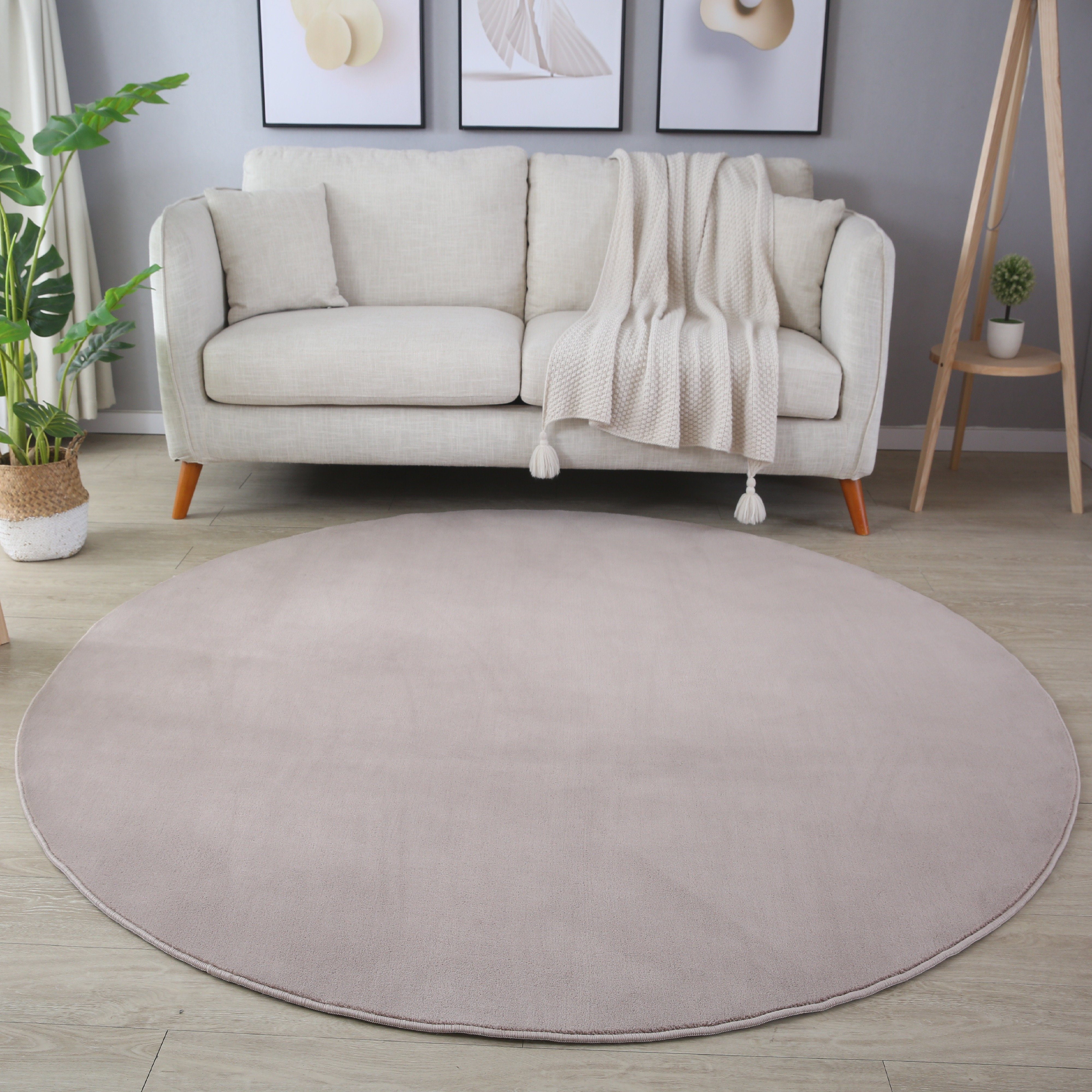 Stilvoll Günstig Teppich Kurzflor Wohnzimmer Schlafzimmer Unicolor - Einfarbig, Rund, Höhe: 7 mm