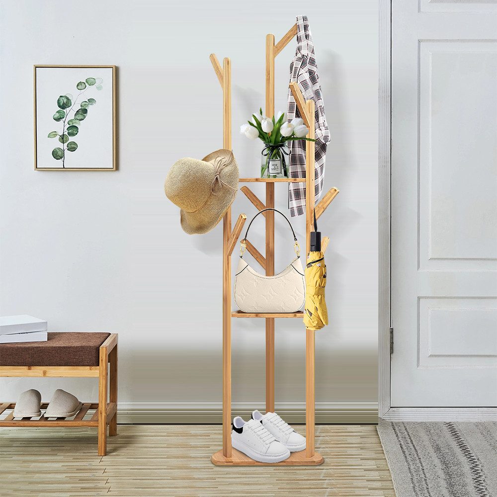JEOBEST Garderobenständer Bambus Kleiderständer in Baumform günstig online kaufen