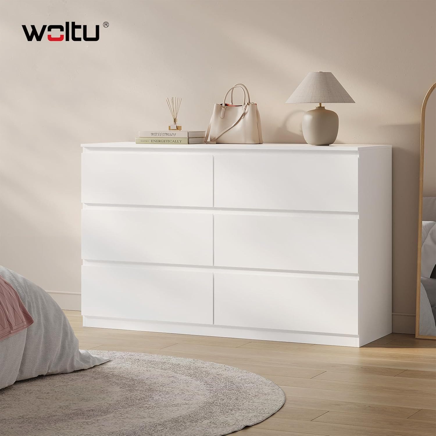 Woltu Kommode (1 St), mit 6 Schubladen, Schubladenschrank, 120 x 40 x 75 cm, weiß