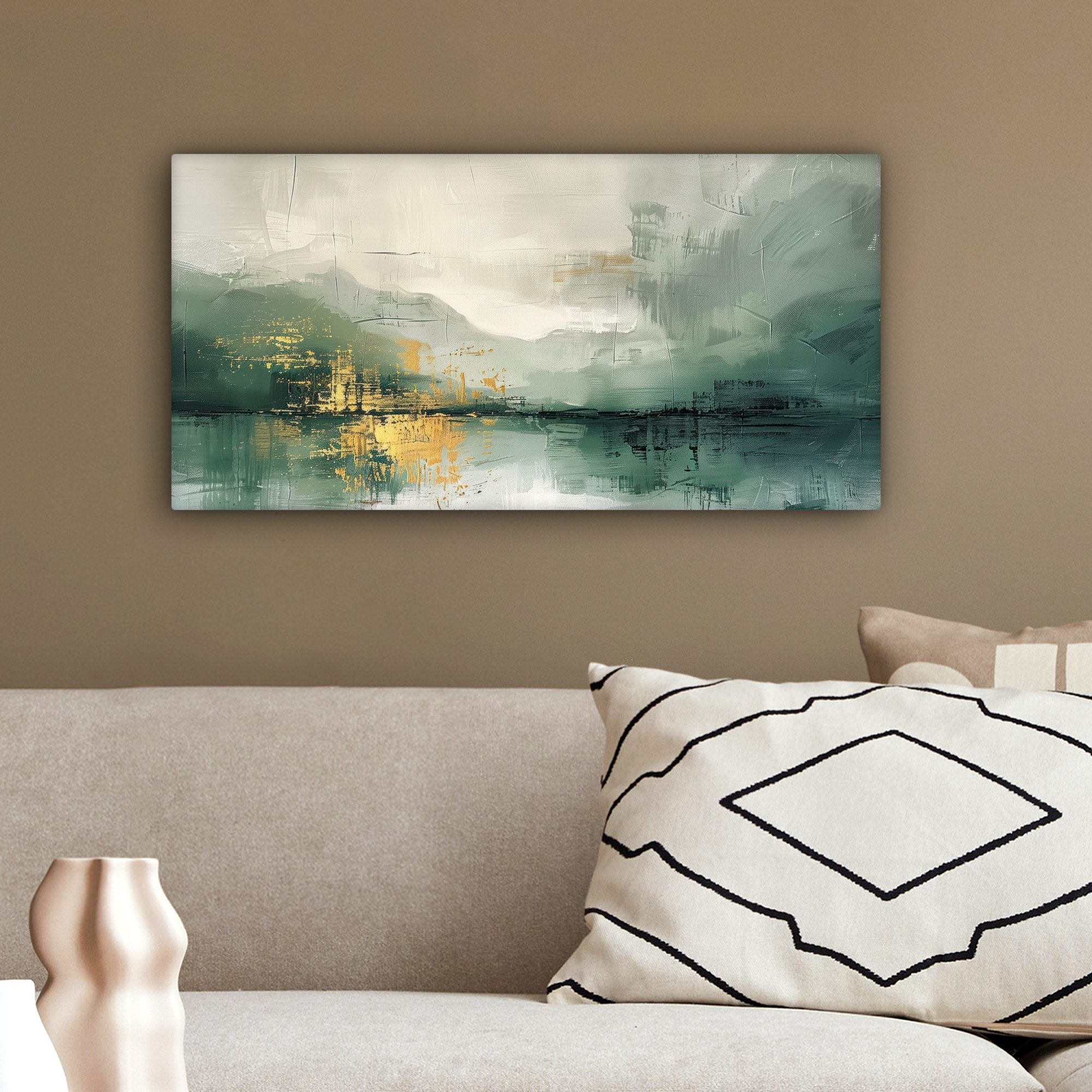 OneMillionCanvasses® Leinwandbild Panorama Grün - Modern - Abstrakt - Gold, Fotodruck (1 St), Leinwand Bilder für Wohnzimmer Schlafzimmer 60x30 cm – Bild 4 von 5