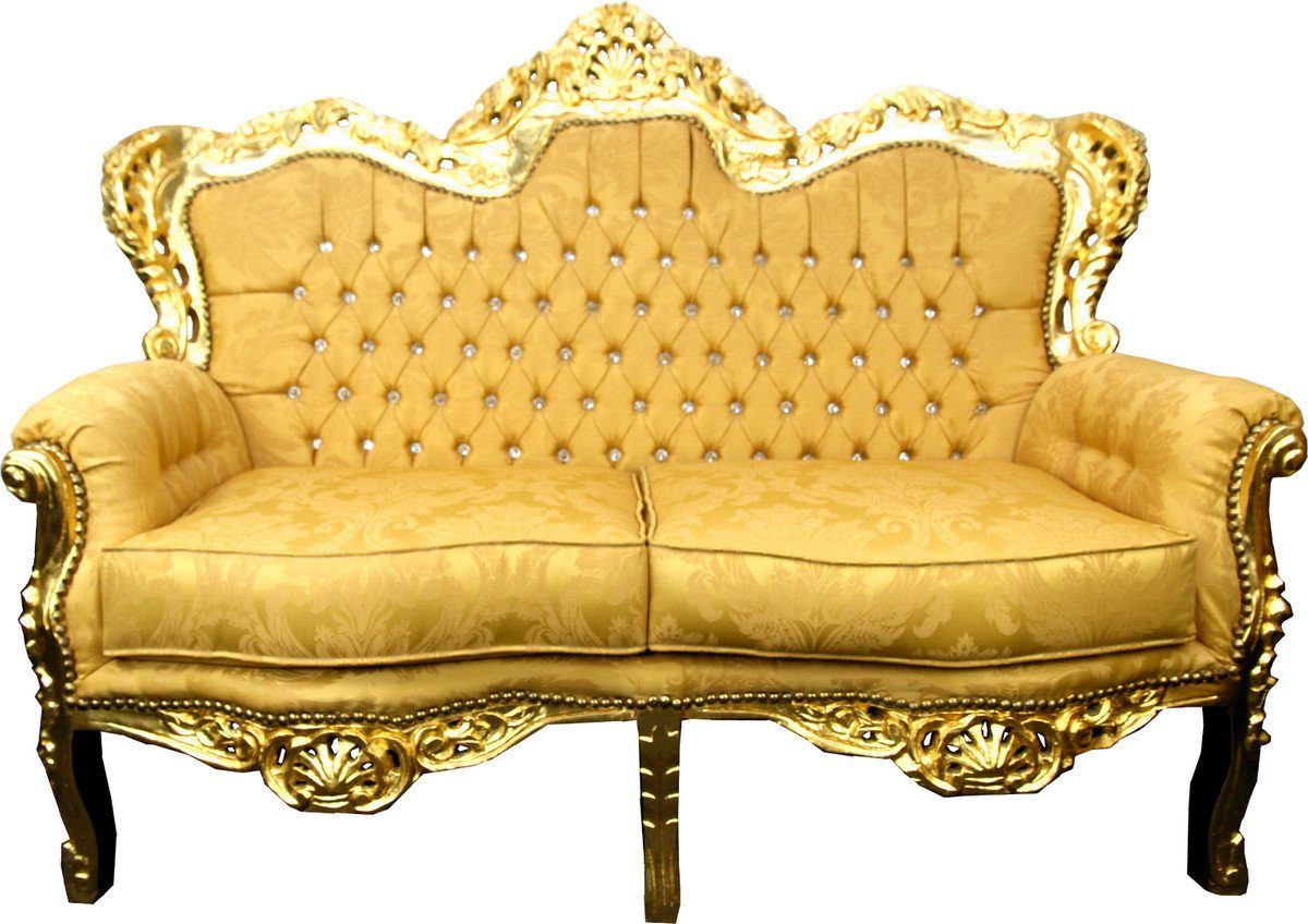 Casa Padrino 2-Sitzer Barock 2er Sofa Gold Muster / Gold mit Bling Bling Glitzersteinen - Antik Stil Wohnzimmer Möbel