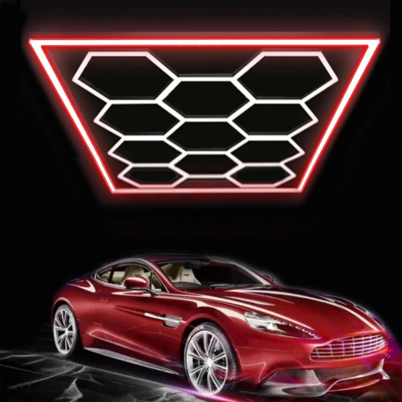 oyajia Deckenleuchten 11 Packs Hexagon mit Rot Rand, LED Deckenleuchte Garagenleuchte 500W, LED fest integriert, Kaltweiß, LED Garage Light für Garage, Studio,  – Bild 2 von 5