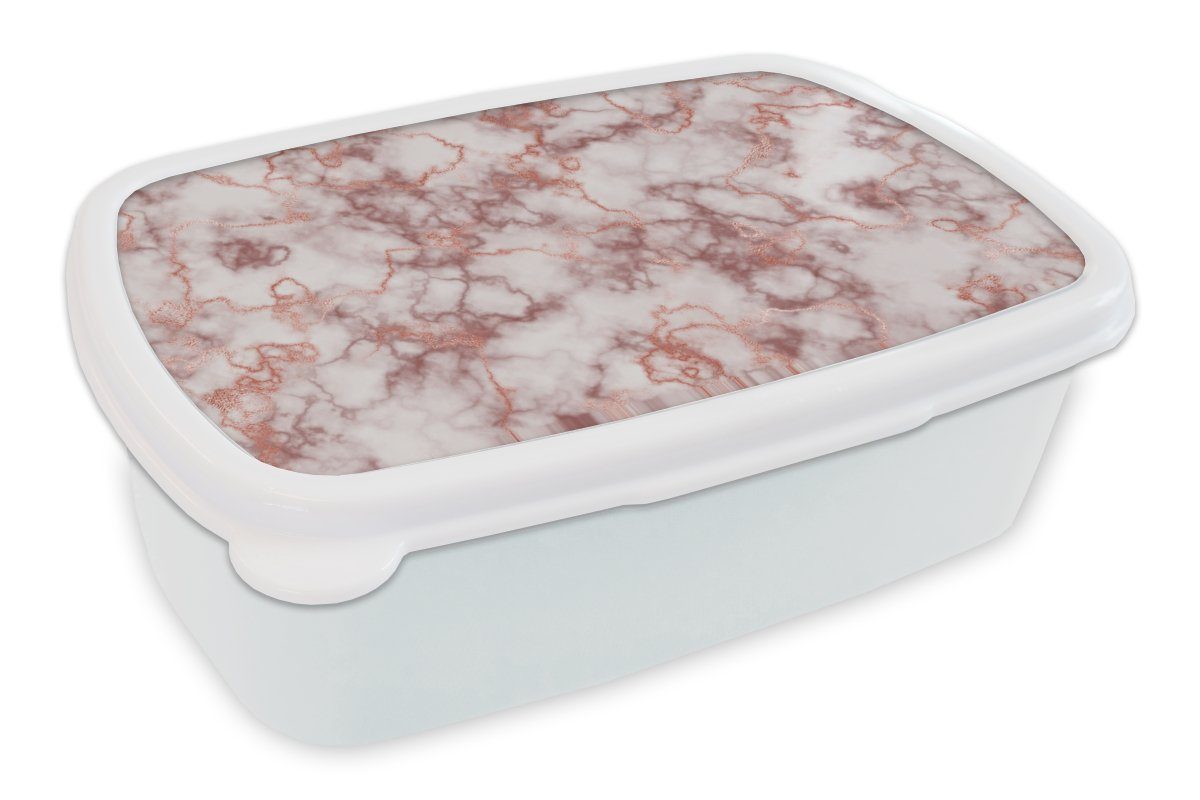 MuchoWow Lunchbox Roségold - Marmor - Achat - Luxus, Kunststoff, (2-tlg), Brotbox für Kinder und Erwachsene, Brotdose, für Jungs und Mädchen weiß