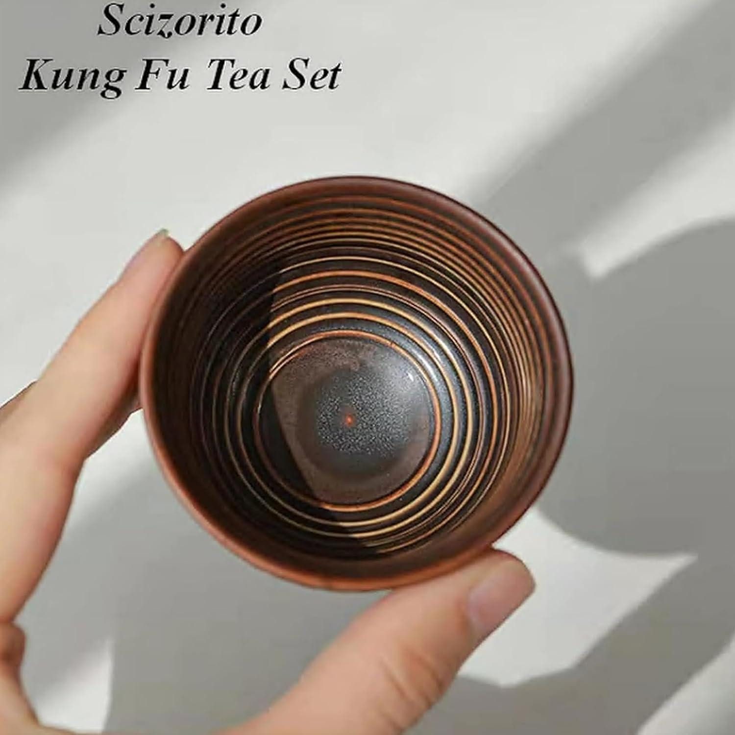 LuxusKollektion Teeservice Tee Set Keramik Kungfu Teekanne 360 4 Teetassen Bambusweben – Bild 5 von 5