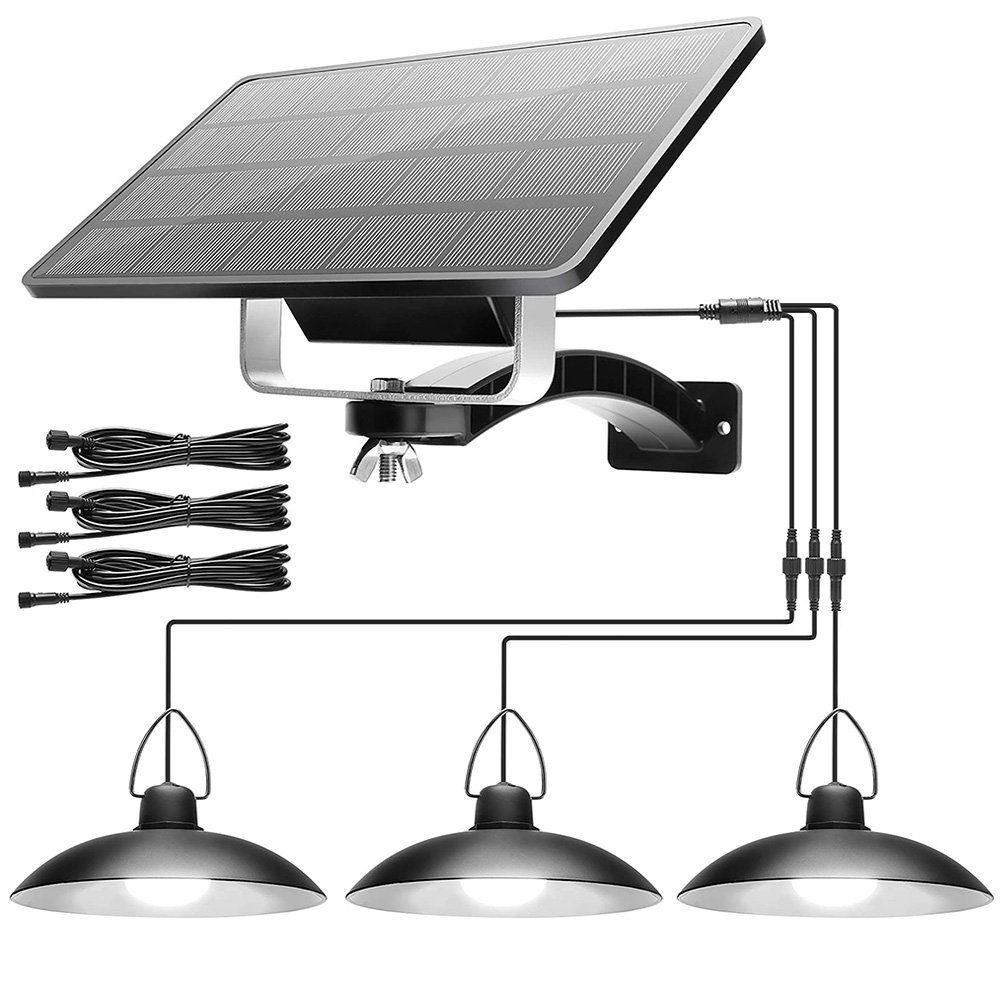 Rosnek Außen-Deckenleuchte 1/2/3/4 Kopf, Solar-Pendelleuchten, für Shop Hof Garage Veranda, 1 Solarmodul mit 3 Lampen, LED-Schuppen-Leuchten, IP65 wasserdicht