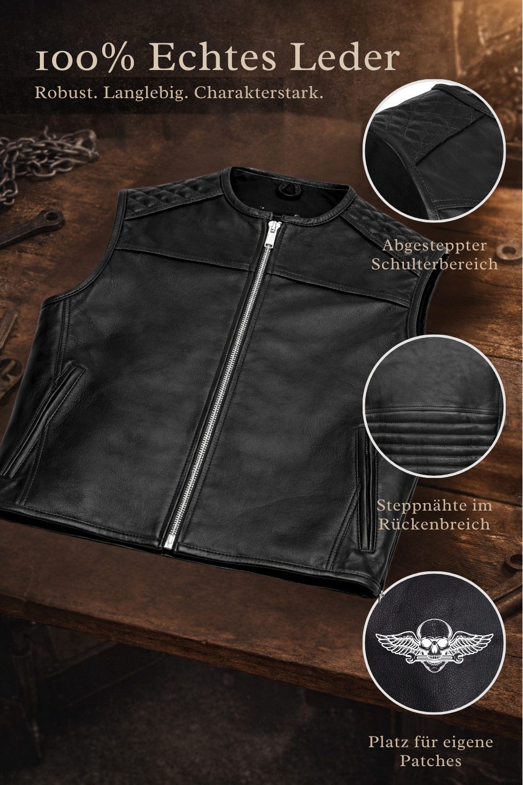 PAULGOS Motorradweste Lederweste Biker Kutte Clubweste Chopper Weste 100% E günstig online kaufen