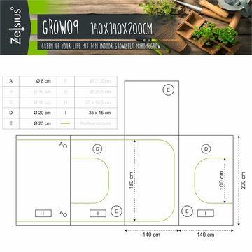 Zelsius Gewächshaus Grow Tent 140 x 140 x 200 cm grau/schwarz Pflanzenzucht Indoor