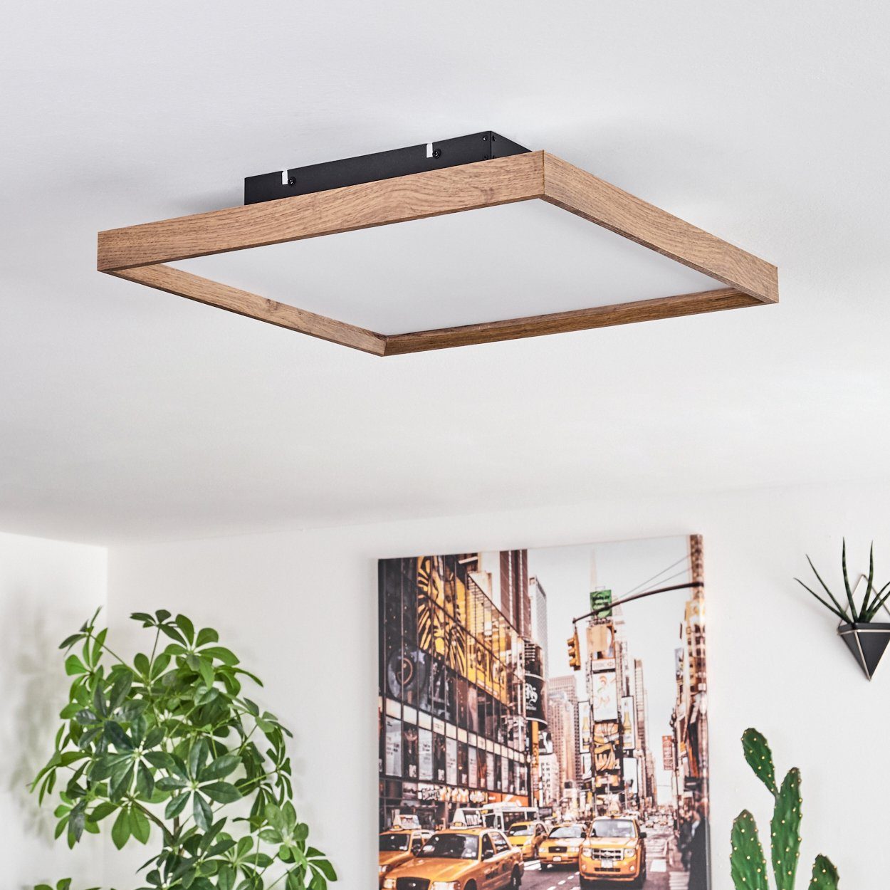 hofstein Deckenleuchte Deckenleuchte aus Metall/MDF/Kunststoff in Schwarz/Holzoptik/Weiß, LED fest integriert, 3000 Kelvin, 45 cm x 45 cm, 24 Watt, 2650 Lumen,  – Bild 5 von 5