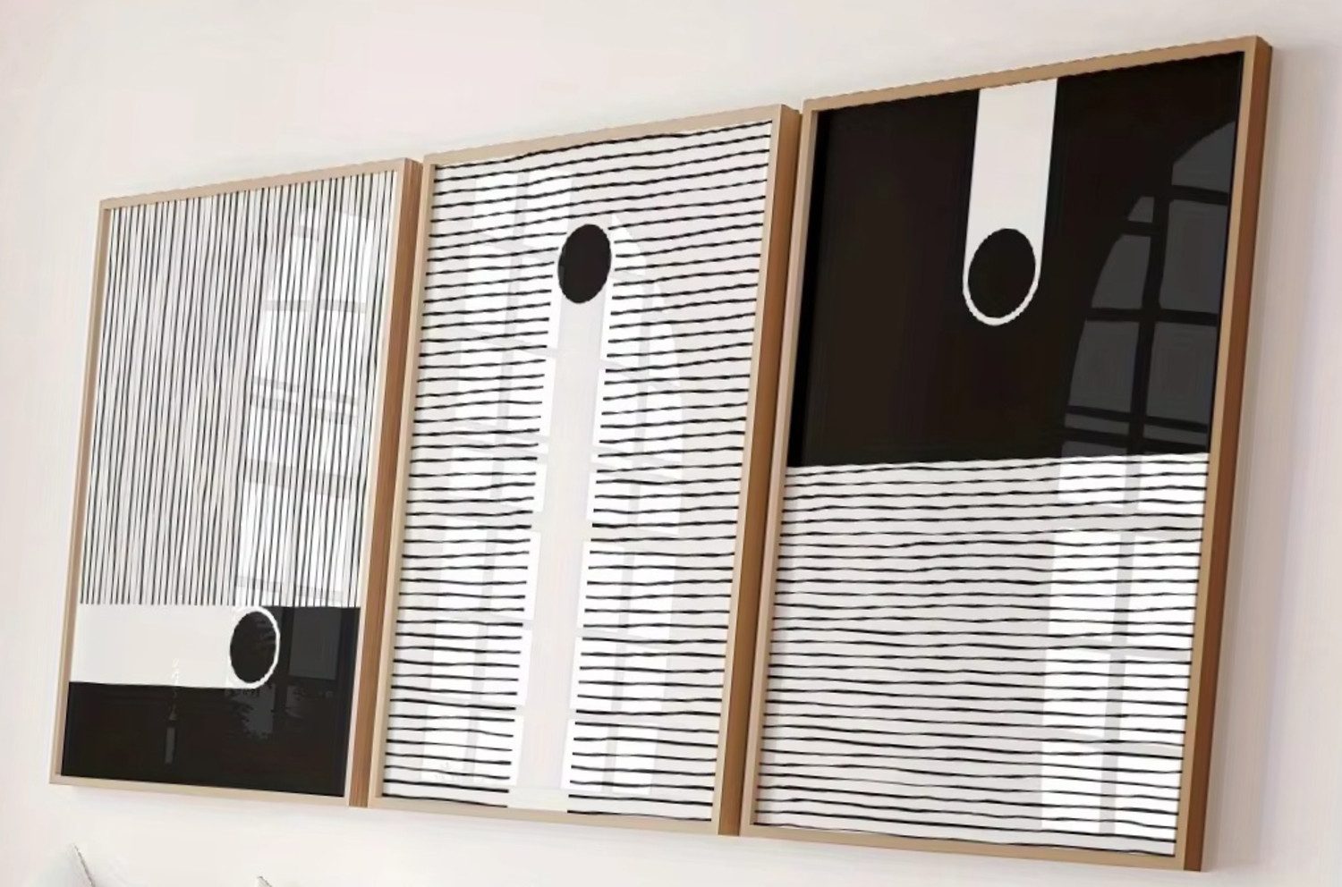 TPFLiving Kunstdruck OHNE RAHMEN, 3-teiliges Set – Schwarz-Weiße Abstrakte Wandkunst (Minimalistisch) (Leinwandbilder 3er Set XXL), Farben: Farben: Schwarz und WeißGröße: 30x40cm