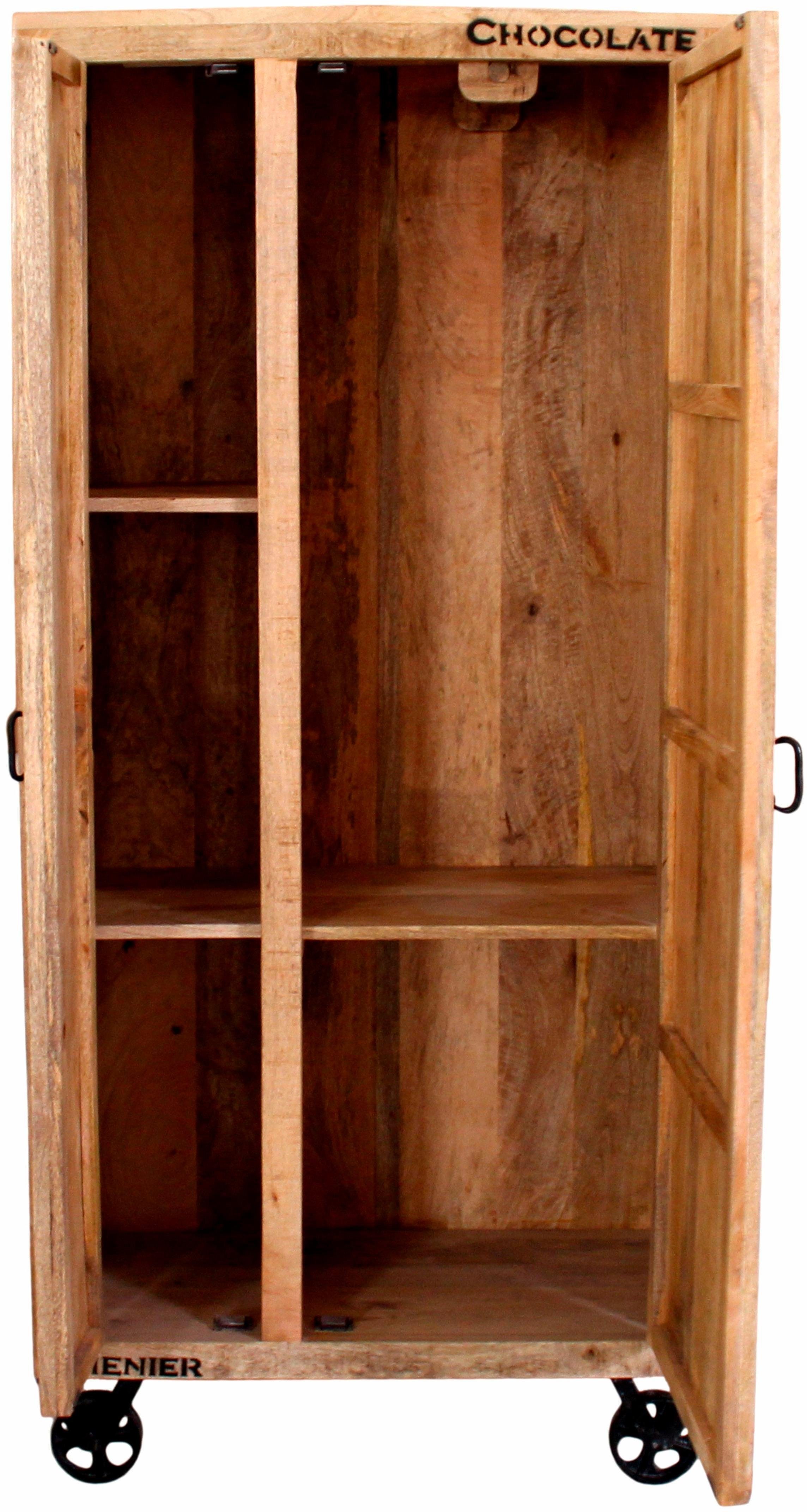 SIT Garderobenschrank RUSTIC aus Mangoholz mit Rollen & Industrial-Look Durchdachte Innenaufteilung mit Böden und Kleiderstange