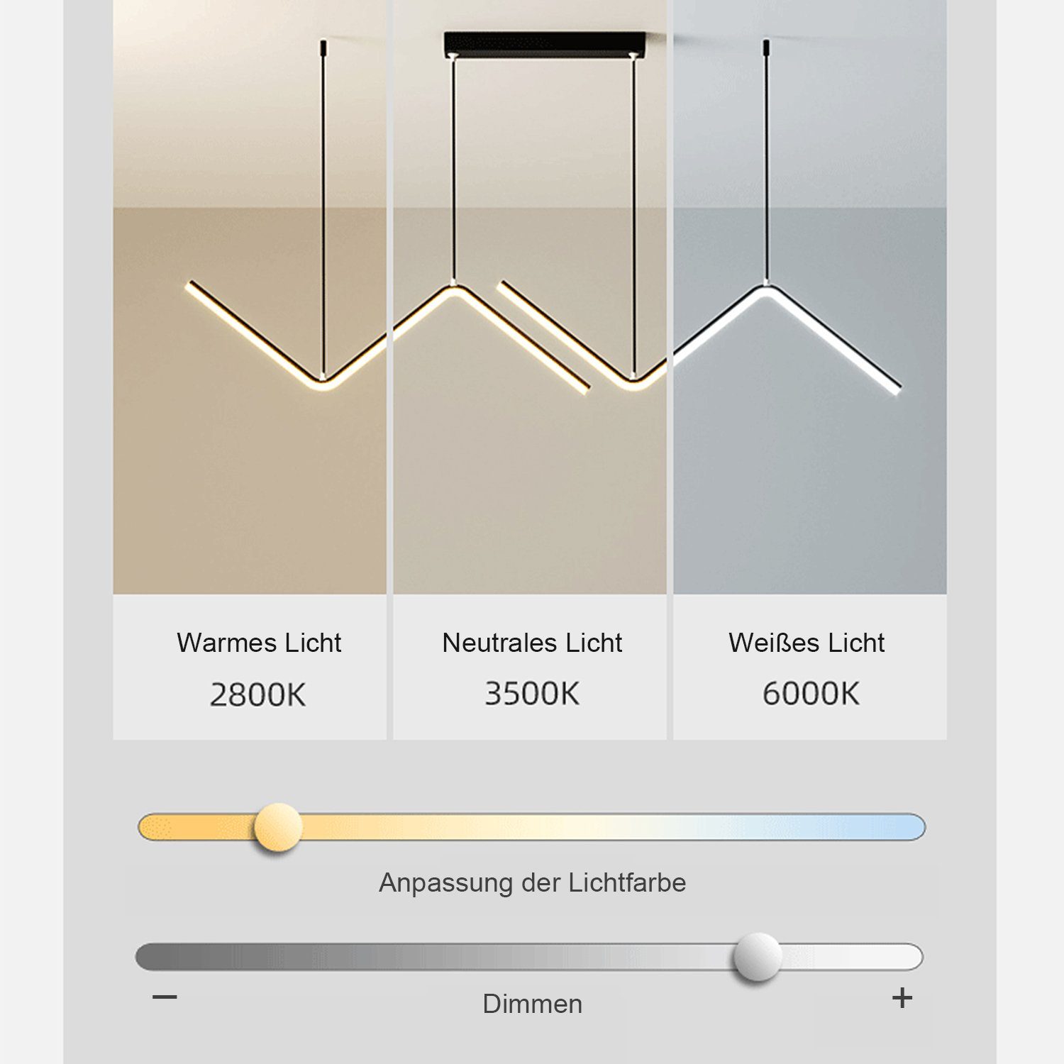 Dekoration Höhenverstellbar, Streifen Stufenlos 26W Unregelmäßiger dimmbar, Deckenleuchte, 3 Stufenlos Fernbedienung, Esszimmer Wohnzimmer-Deckenlampe, dimmbar, LED m 1,2 Lampe, Pendelleuchte, Lichtfarben, mit Vicbuy