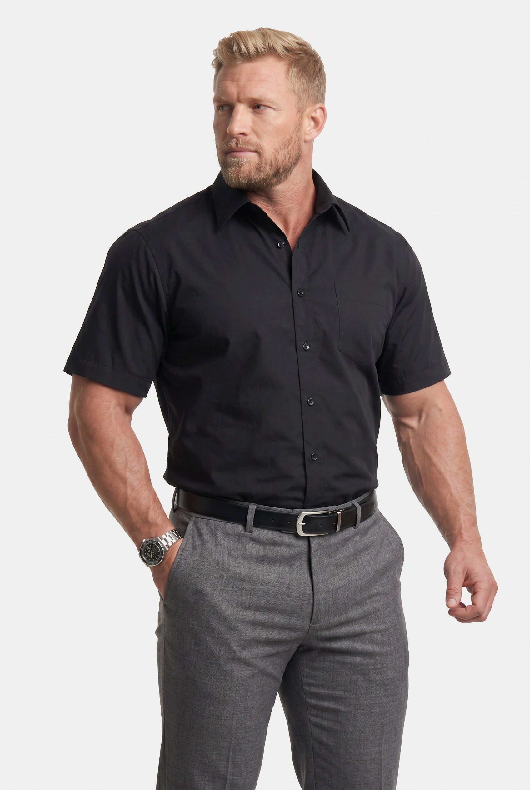 Men Plus Kurzarmhemd Businesshemd Halbarm EasyCare Vario-Kragen