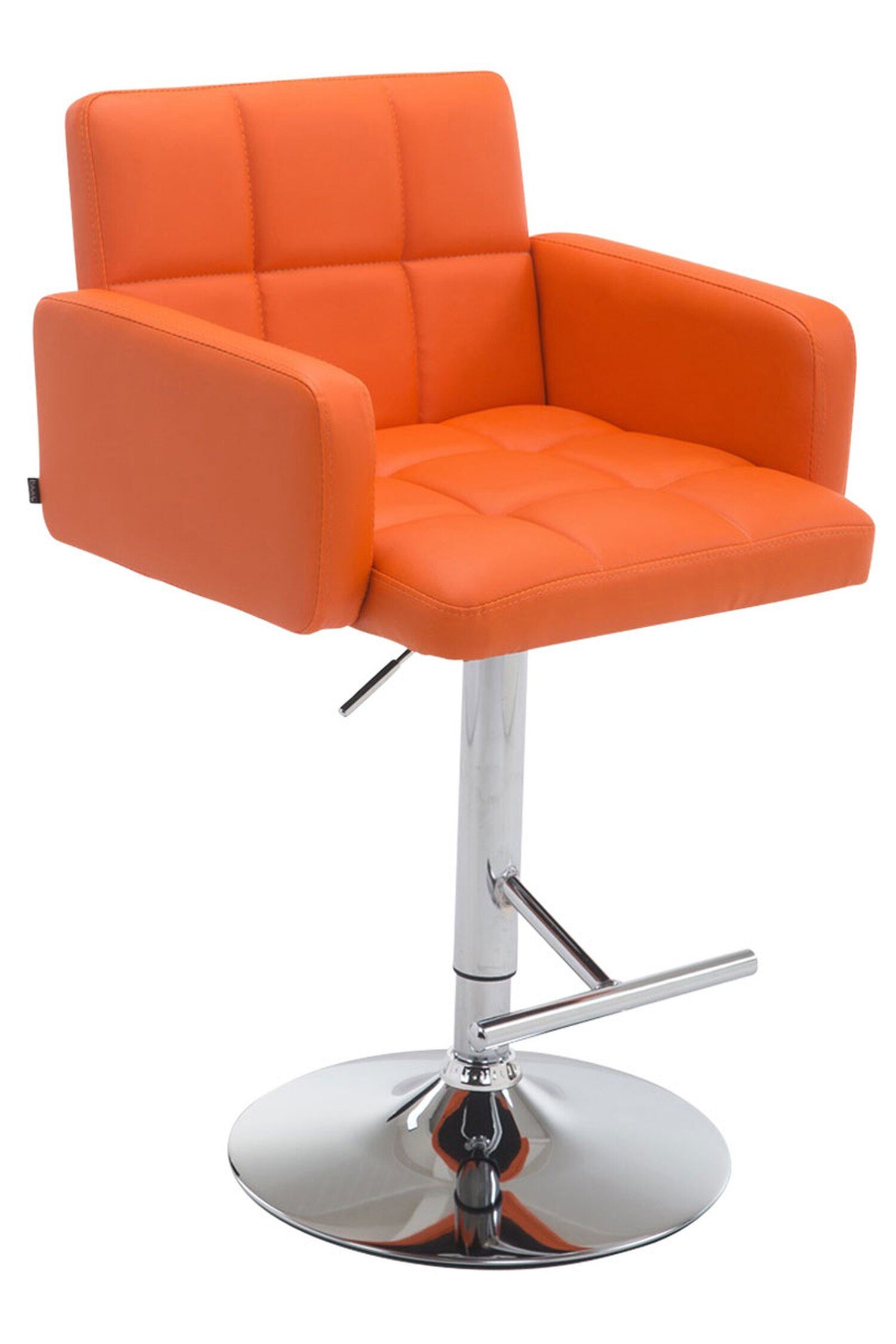 TPFLiving Barhocker Los Angeles (mit hoher Rückenlehne - höhenverstellbar - Hocker für Theke & Küche), 360° drehbar - Gestell: Metall chrom - Sitzfläche: Kunstleder Orange