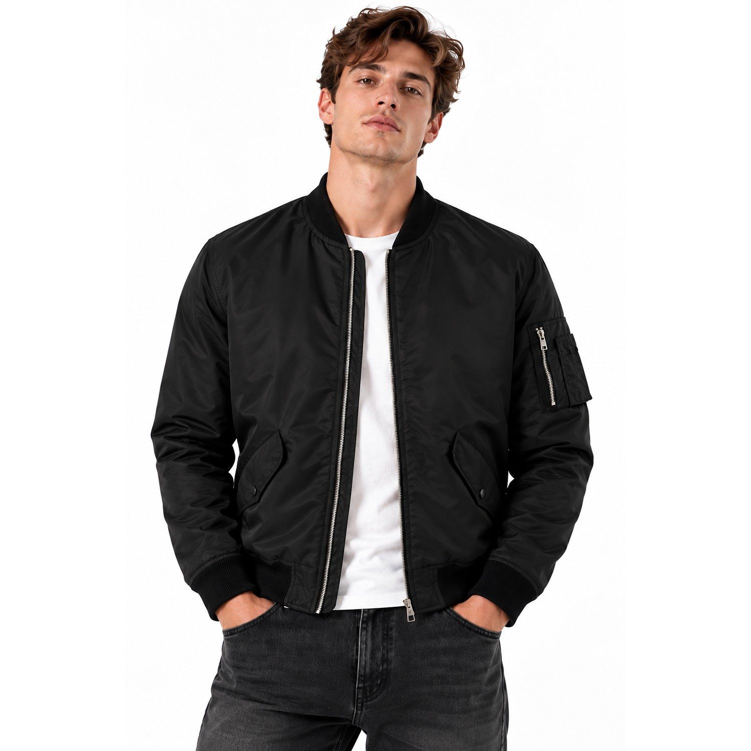 Blondie & Brownie Jackett Herren Bomberjacke mit Reißverschluss und Ärmeltasche (Einzelne Collegejacke) Urbaner Begleiter mit Pilotenflair