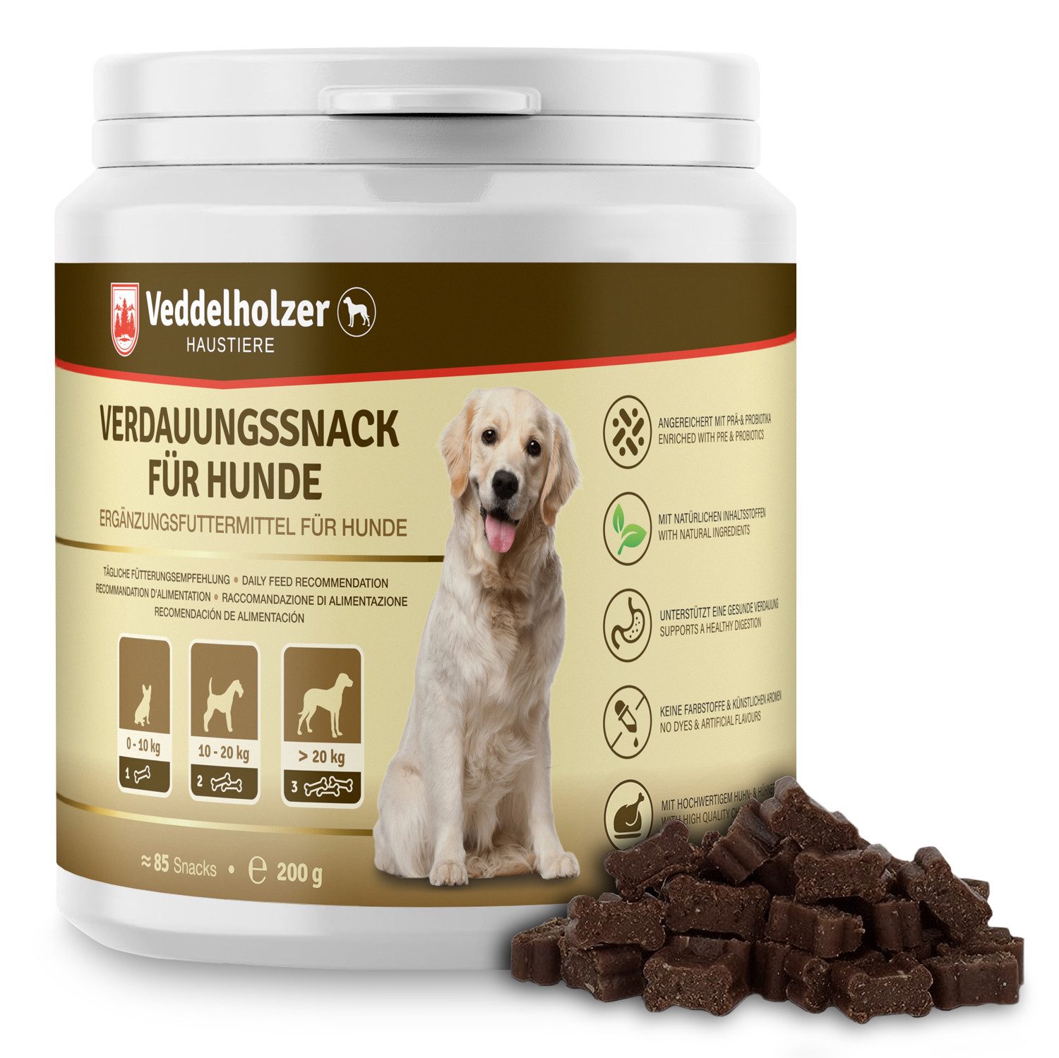 Veddelholzer Hunde Probiotika Unterstützung der Darmflora Nahrungsergänzungsmittel, für: Hunde, natürlichen Inhaltsstoffen als Verdauungssnack oder leckerli für Hunde