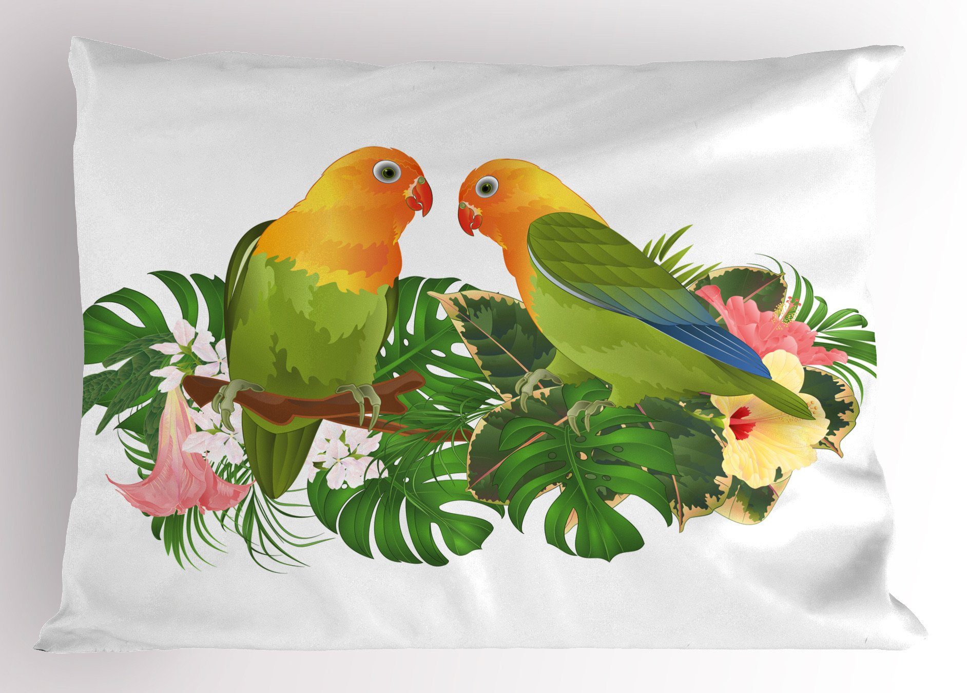 Kissenbezüge Dekorativer Standard King Size Gedruckter Kissenbezug, Abakuhaus (1 Stück), Gelber Vogel Parrot Botanical Ast