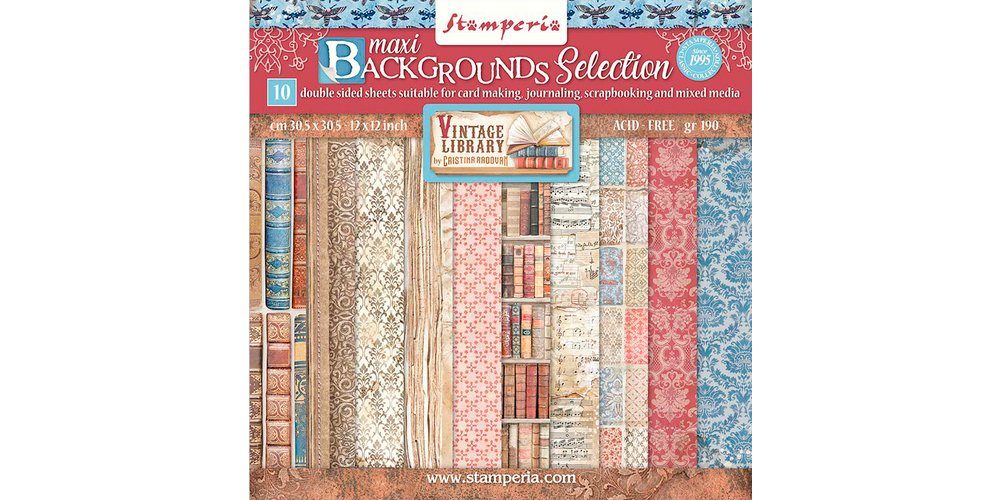 Stamperia Motivpapier Scrapbook-Block Vintage Library Backgrounds, 10 Bogen 30,5 cm x 30,5 cm
