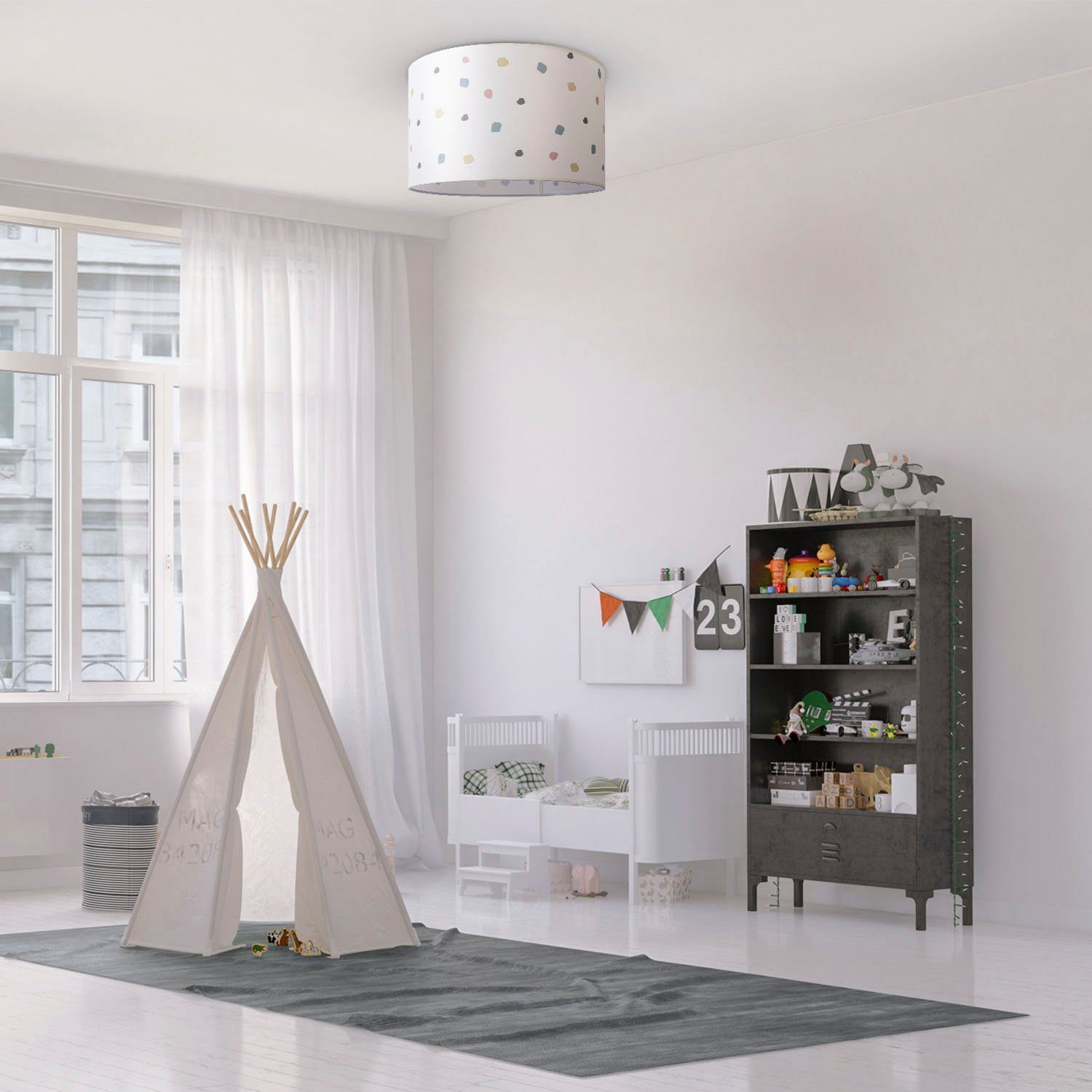 Wohnzimmer Lampenschirm Deckenleuchte Leuchtmittel, Hugo Retro Paco Bunt Stofflampe Home Dots, Punkte Deckenleuchte ohne