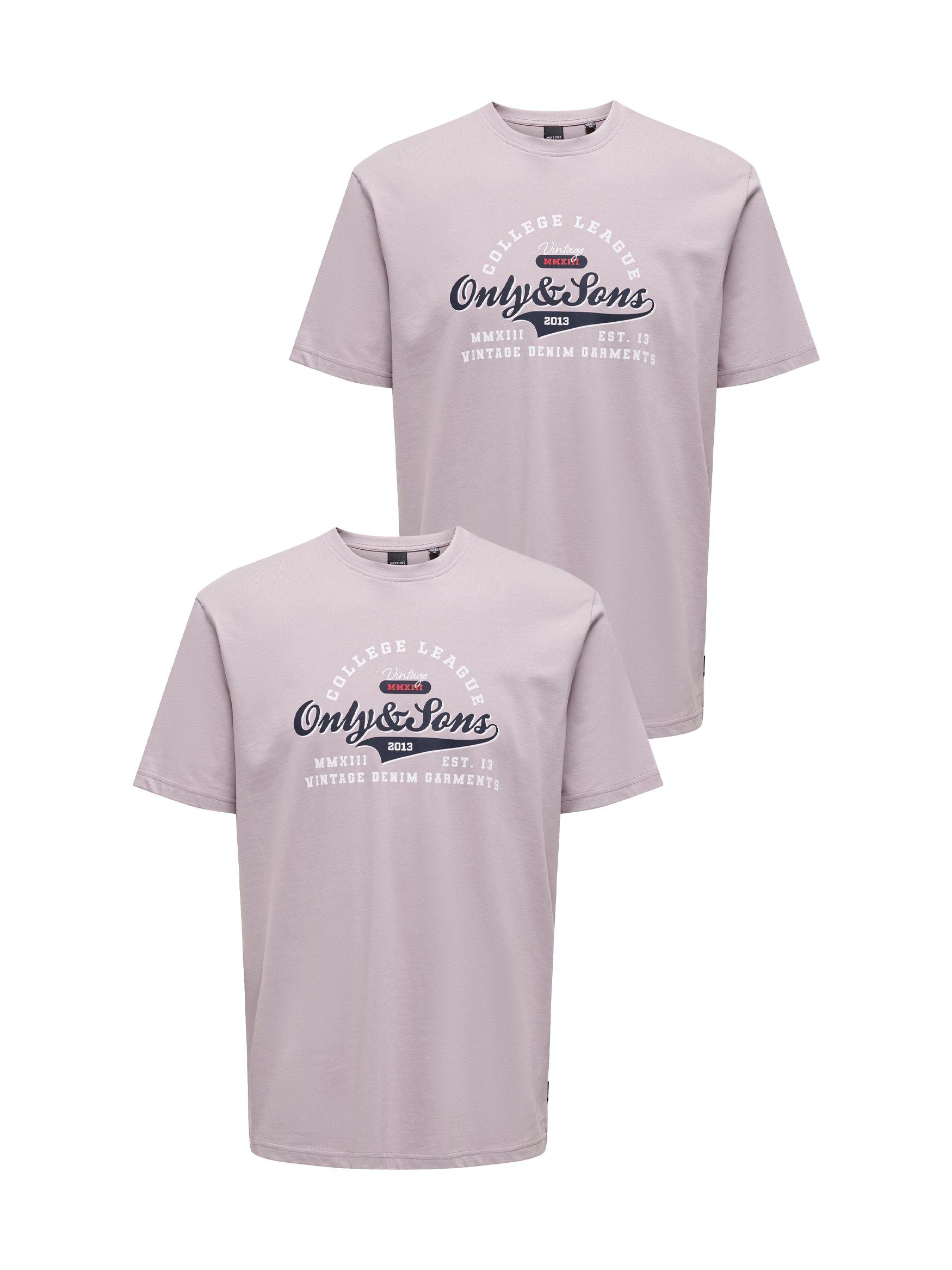 T-Shirt 2er-Set Print Rundhals Vintage Design ONSLENNY