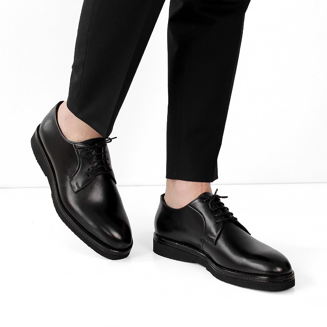 Celal Gültekin Plateau Derby Runde Kappe Business Freizeit Herren Schnürschuh Glattleder, Plateau-Sohle, Echtleder-Futter & Decksohle, Schwarz, 41