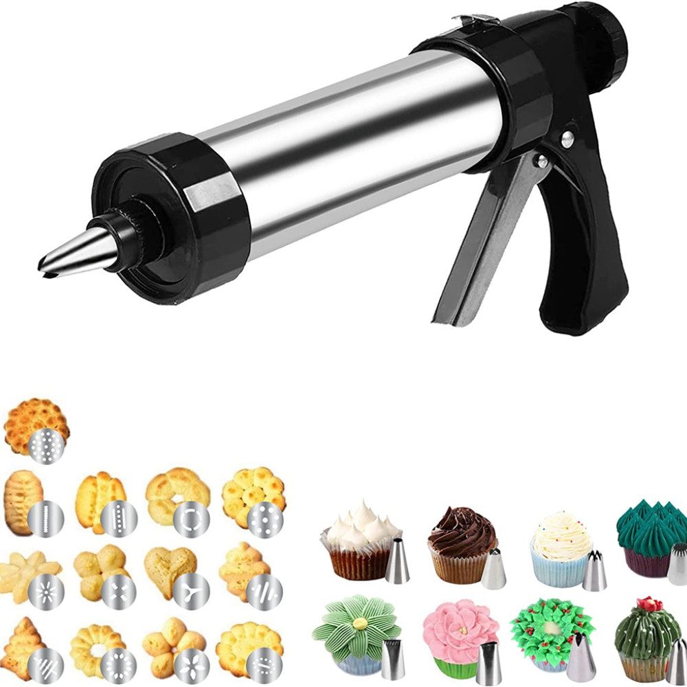 Blusmart Gebäckpresse Kekspresse-Set, Pistolen-Sets für Kekse, (Küche Backwerk zeug, mit 13 Kekspresse-Formen und 8 Spritztüllen), Für Gebäck, Kuchendekorator-Sets
